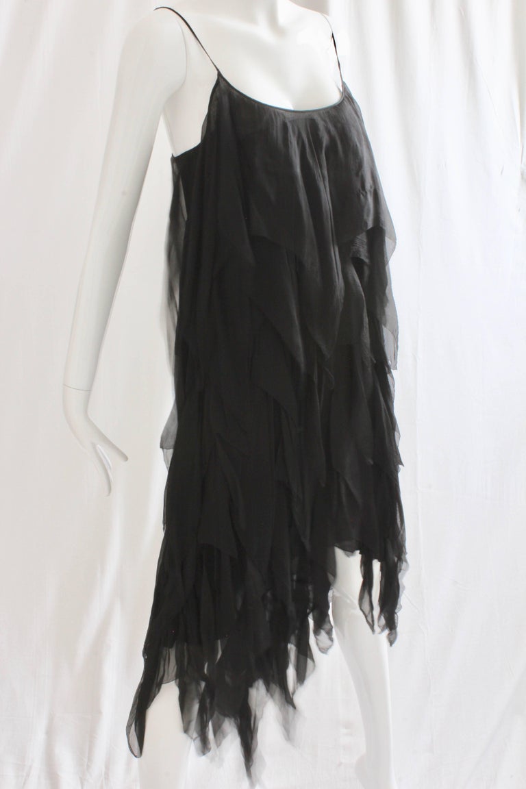 Chanel Cocktail Dress Flapper Style Layered Black Silk Chiffon Size 6 Rare 1970s For Sale 6