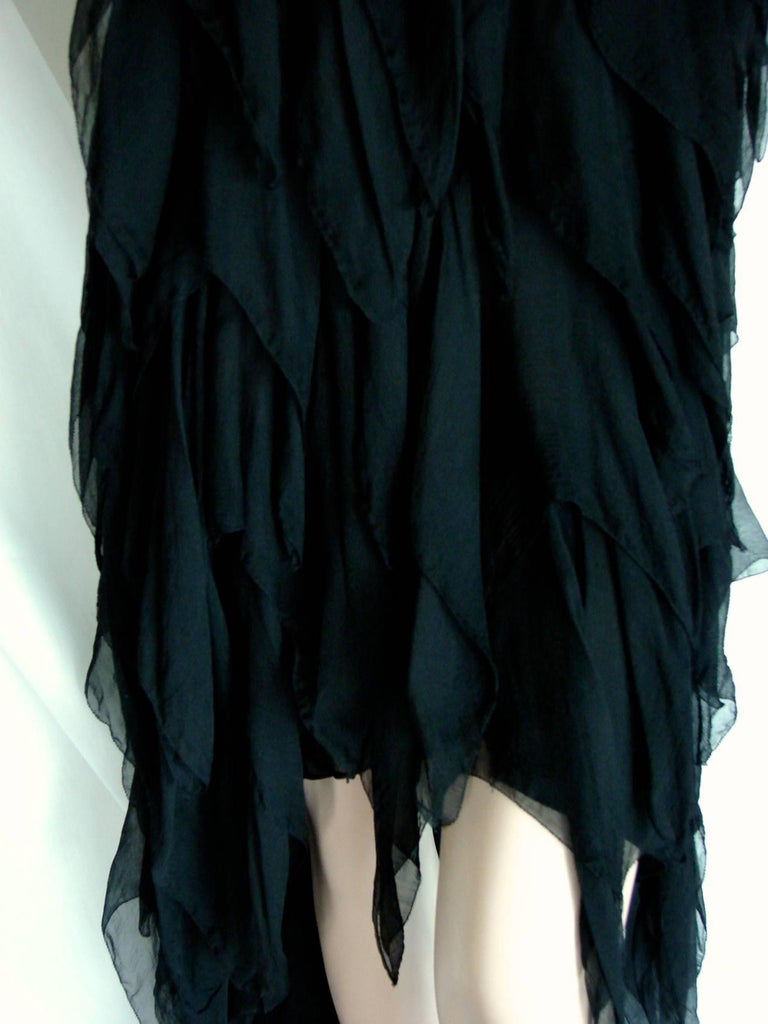 Chanel Cocktail Dress Flapper Style Layered Black Silk Chiffon Size 6 Rare 1970s For Sale 8