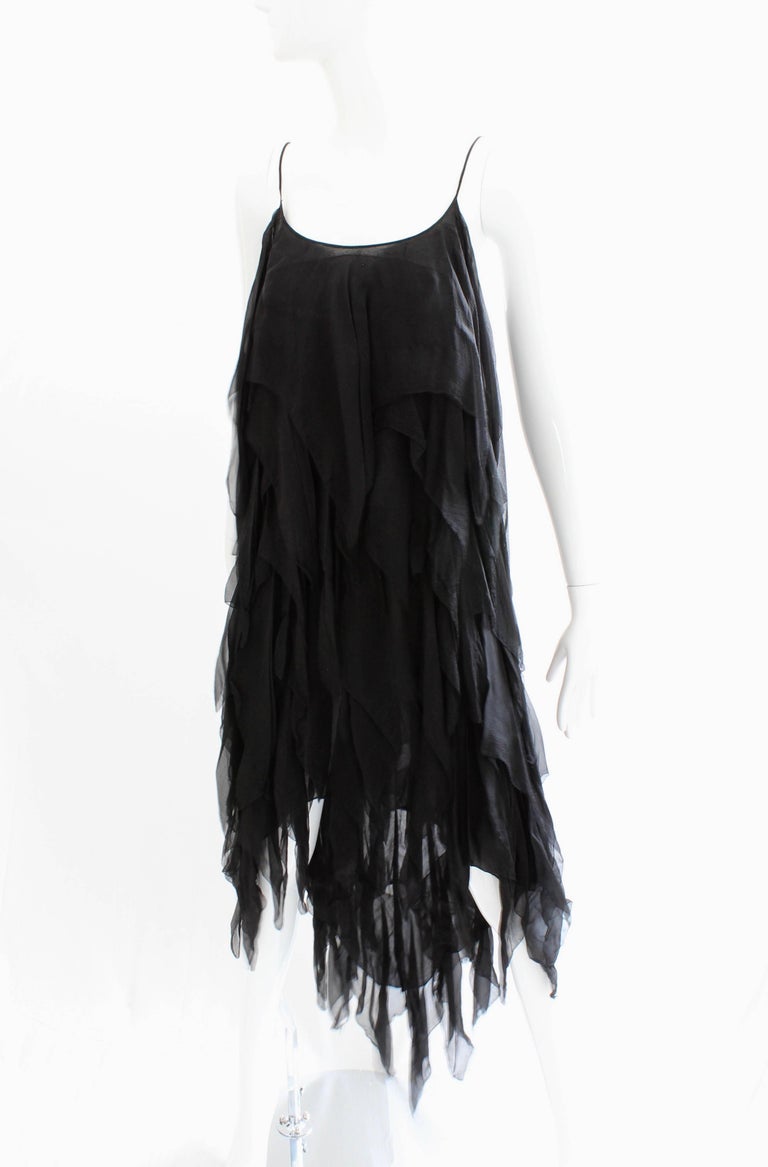 Women's Chanel Cocktail Dress Flapper Style Layered Black Silk Chiffon Size 6 Rare 1970s For Sale