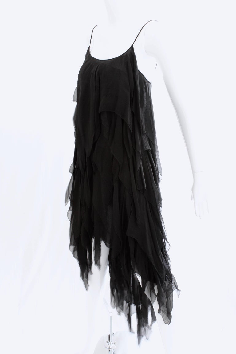 Chanel Cocktail Dress Flapper Style Layered Black Silk Chiffon Size 6 Rare 1970s For Sale 1