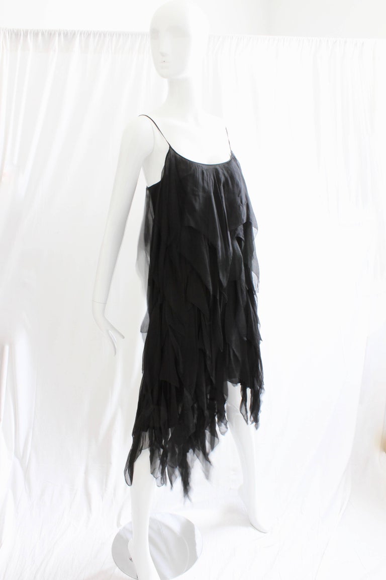 Chanel Cocktail Dress Flapper Style Layered Black Silk Chiffon Size 6 Rare 1970s For Sale 2
