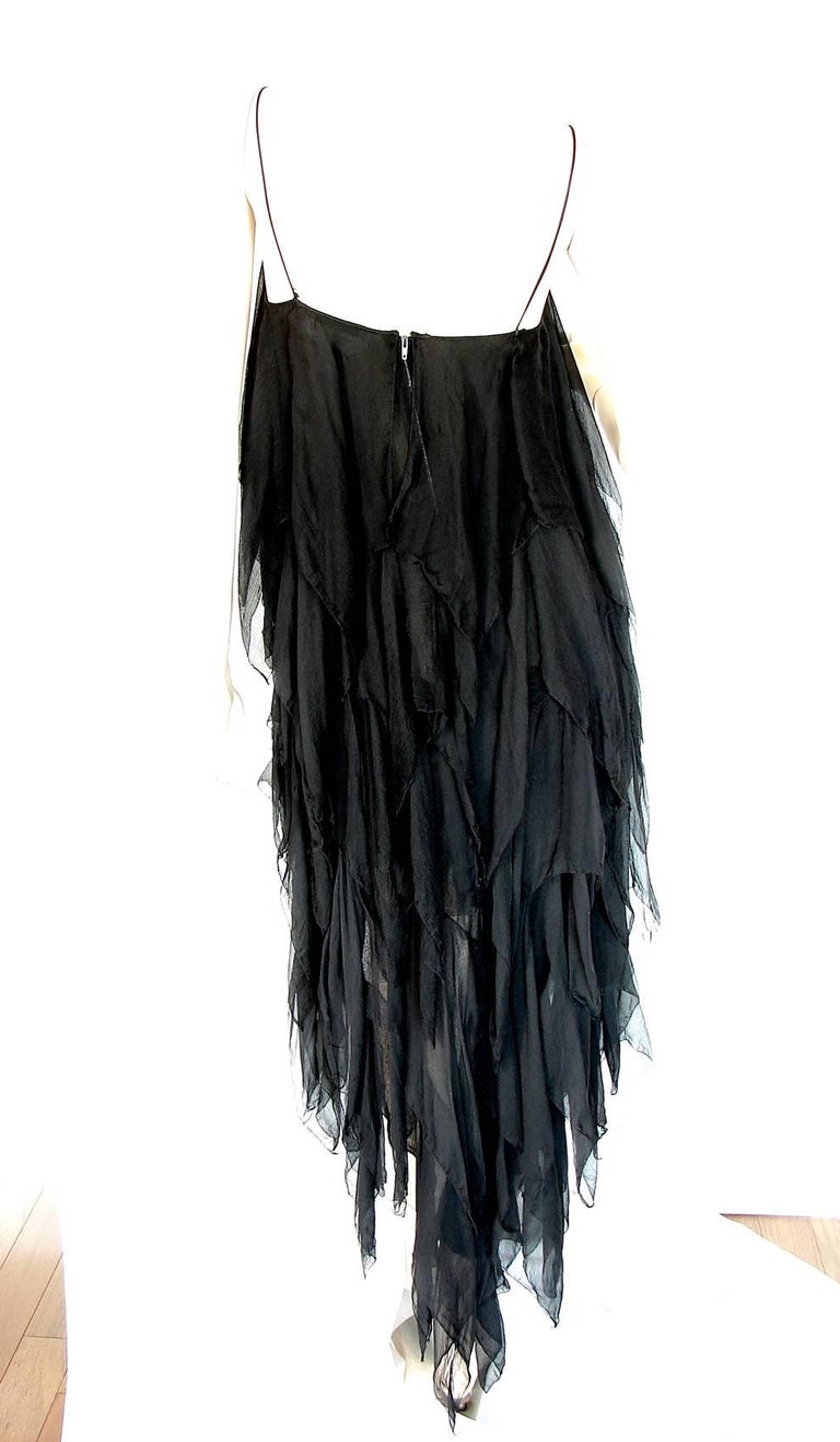 Chanel Cocktail Dress Flapper Style Layered Black Silk Chiffon Size 6 Rare 1970s For Sale 3