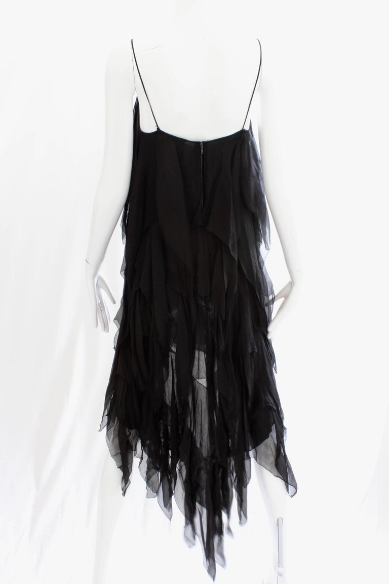 Chanel Cocktail Dress Flapper Style Layered Black Silk Chiffon Size 6 Rare 1970s For Sale 4