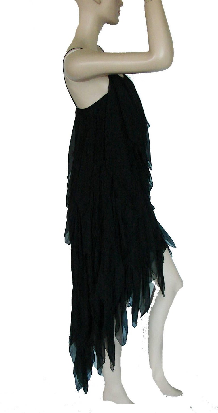 Chanel Cocktail Dress Flapper Style Layered Black Silk Chiffon Size 6 Rare 1970s For Sale 5