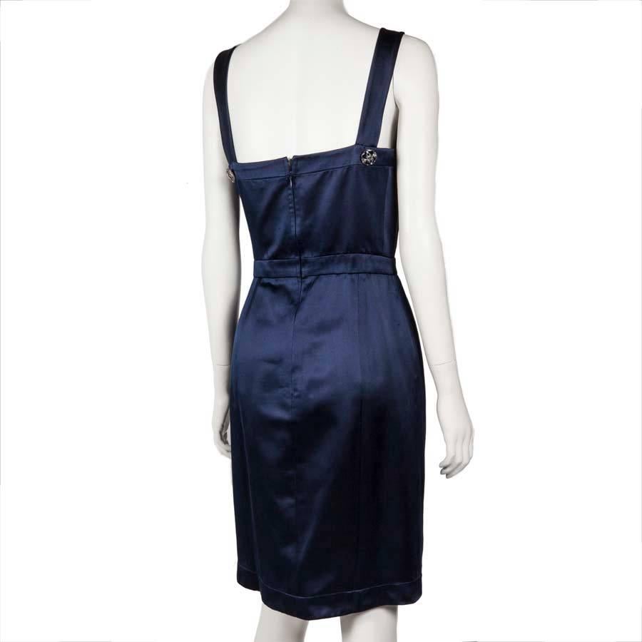 CHANEL Cocktail Dress in Navy Blue Duchess Satin with Straps Size 38FR 1