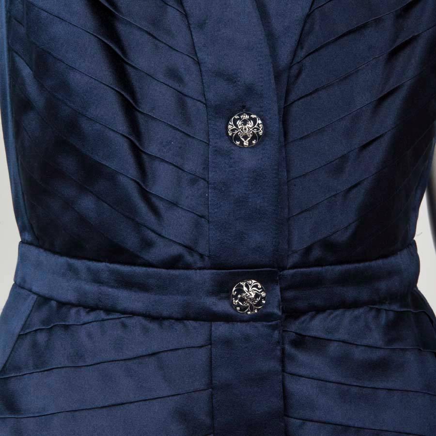 CHANEL Cocktail Dress in Navy Blue Duchess Satin with Straps Size 38FR 2