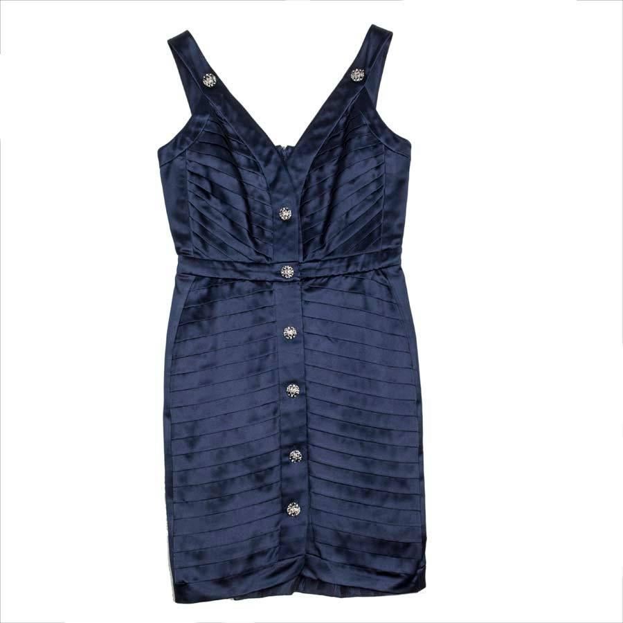 CHANEL Cocktail Dress in Navy Blue Duchess Satin with Straps Size 38FR