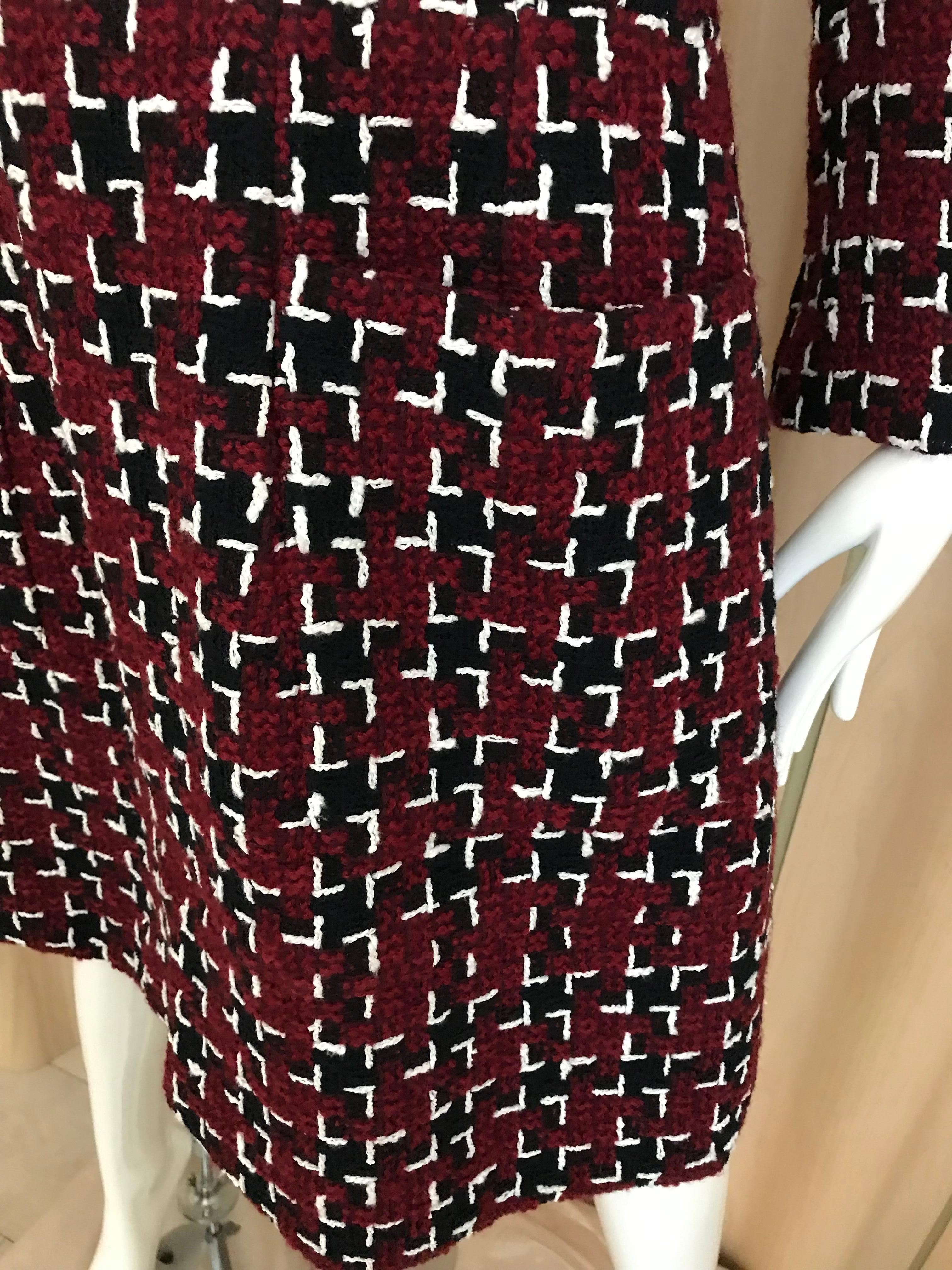 Chanel Cocktail Tweed Dress in Burgundy, Black and White New with tag 5