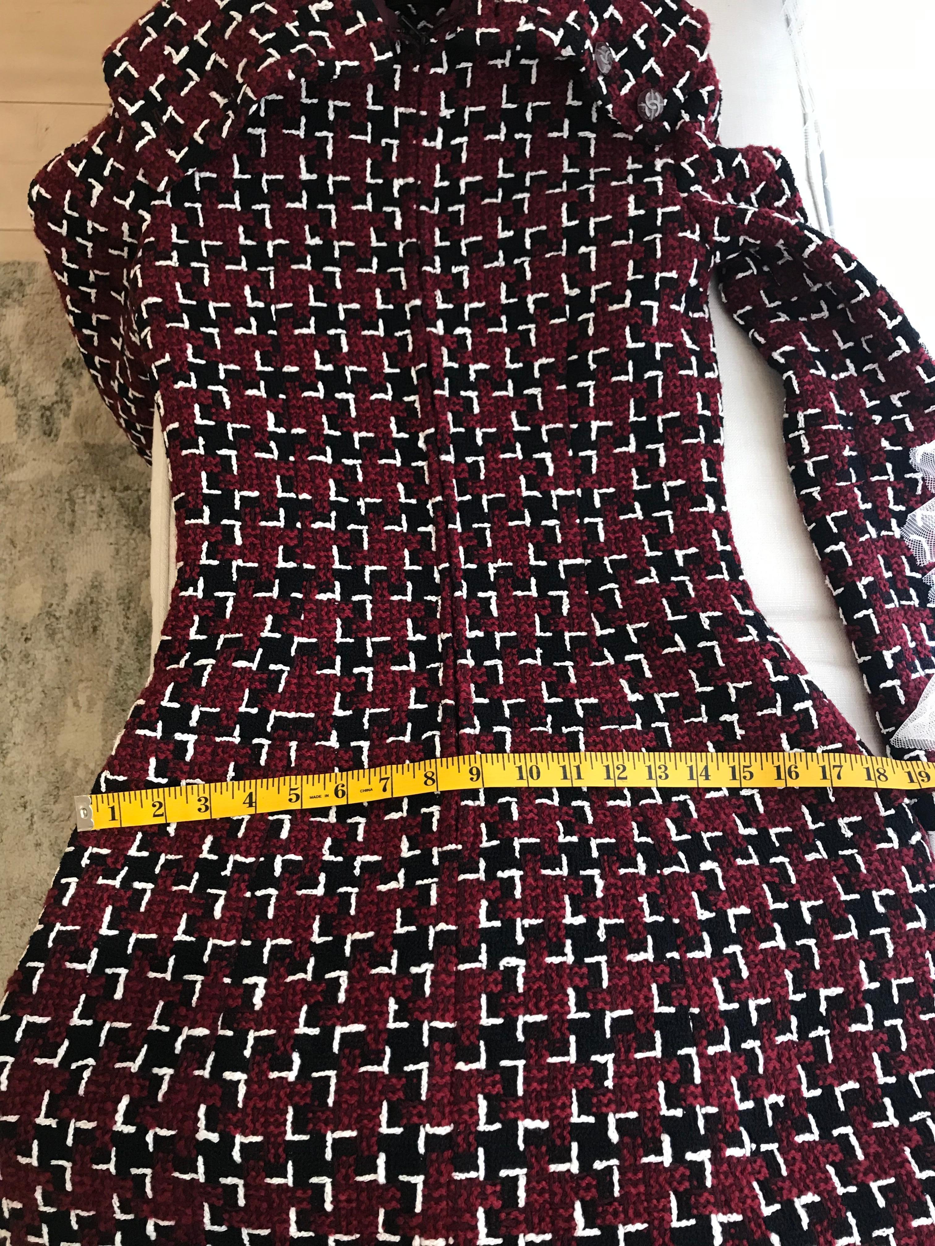 Chanel Cocktail Tweed Dress in Burgundy, Black and White New with tag 10
