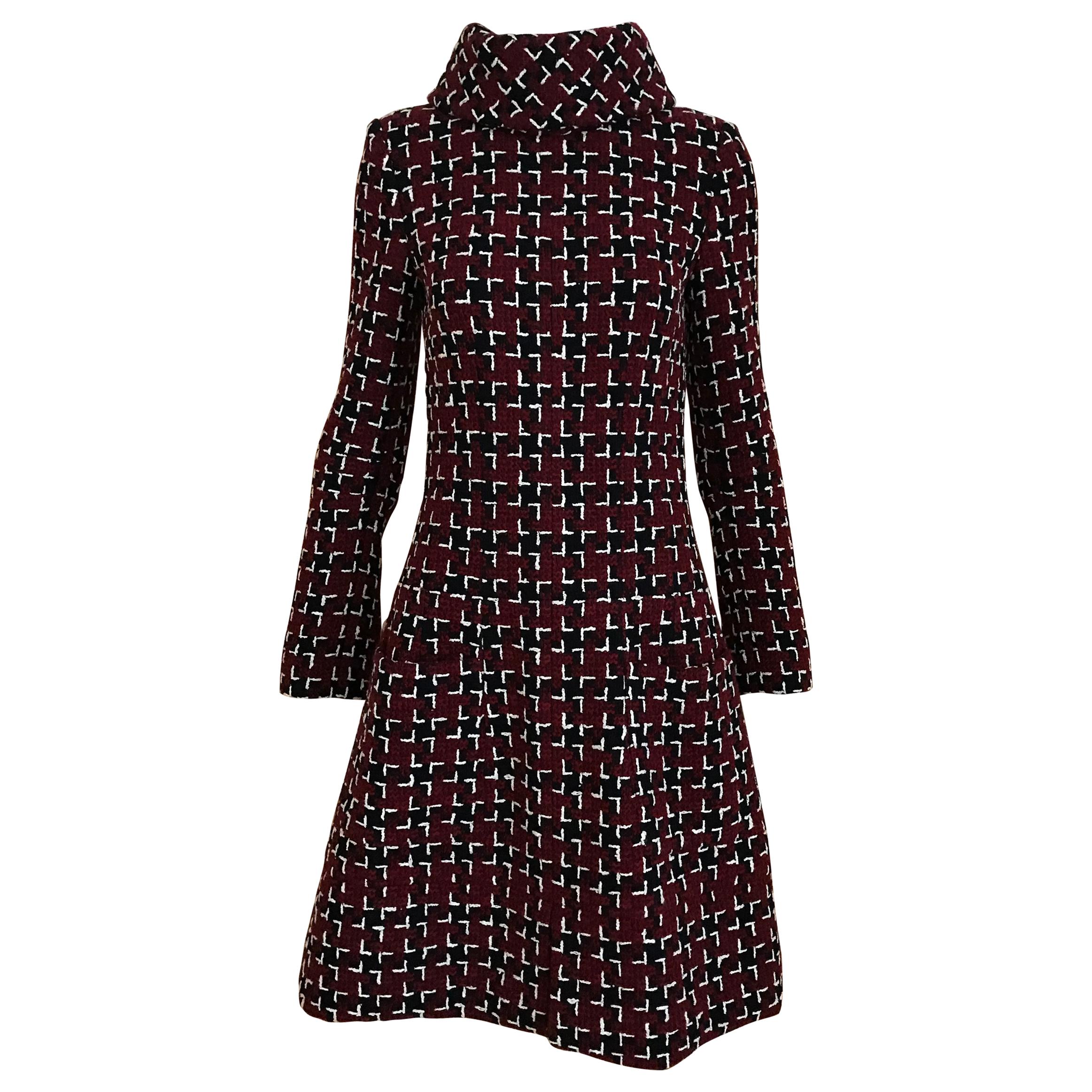 Chanel Cocktail Tweed Dress in Burgundy, Black and White New with tag