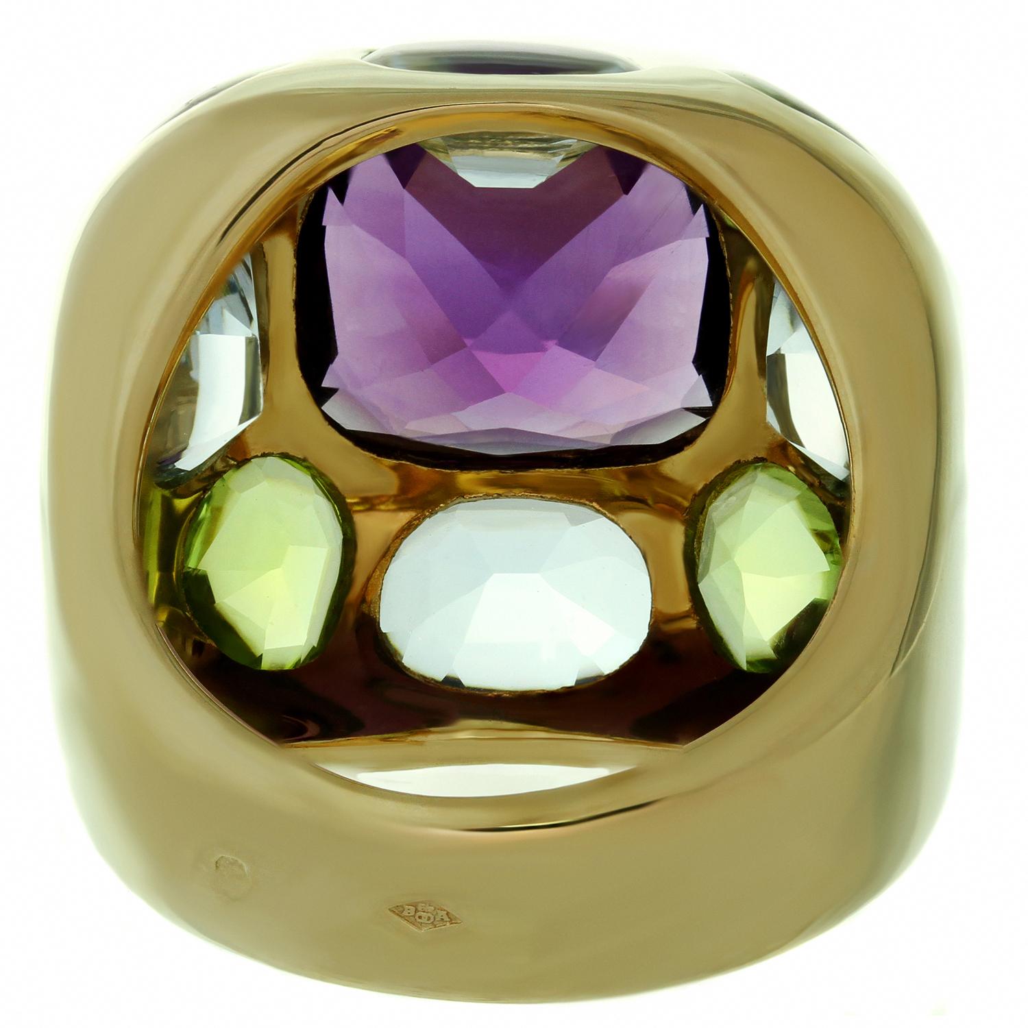 Chanel Coco Baroque Multi-Color Gemstone Yellow Gold Ring In Excellent Condition In New York, NY
