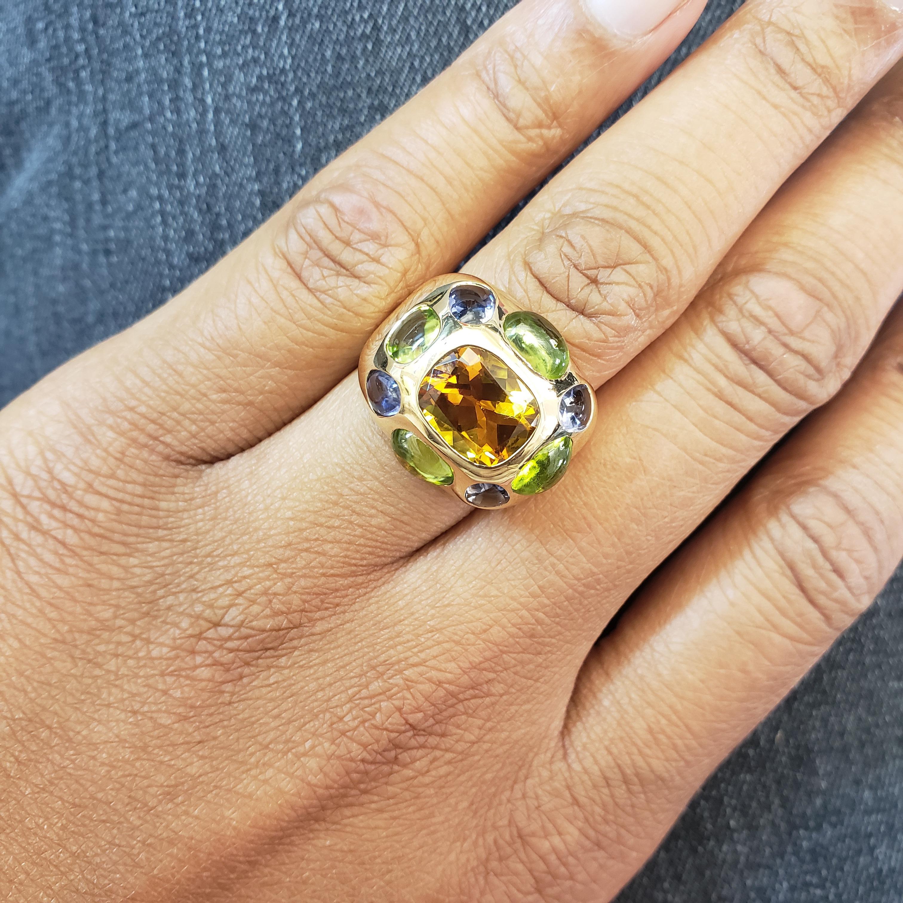 Women's Chanel 'Coco Baroque' Yellow Gold Multi-Gemstone Dome Ring