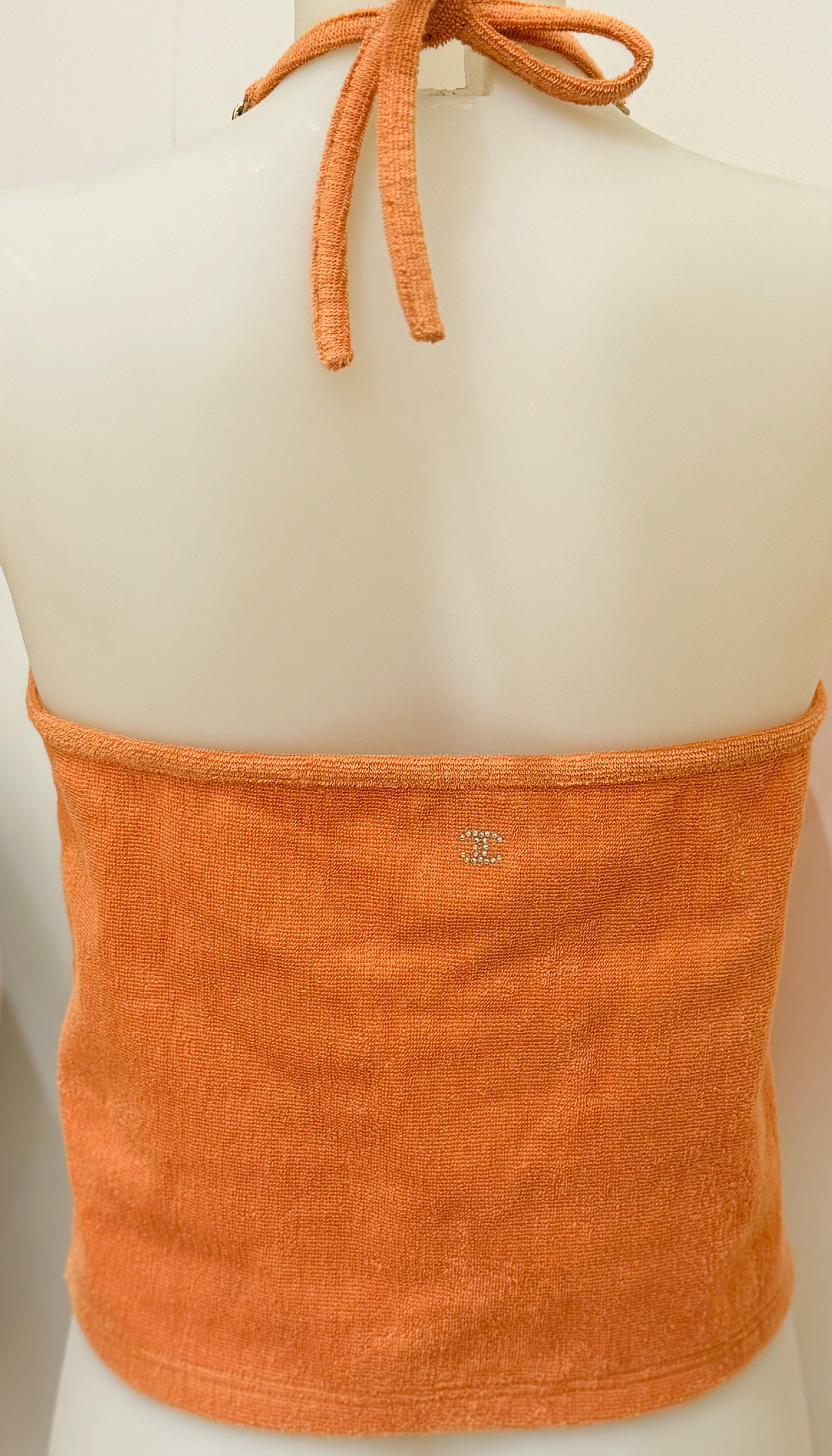 Orange Chanel Coco beach 2020 orange Terry cloth top For Sale