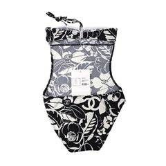 Chanel Coco Beach '21 Navy Blue & Ecru Floral Halterneck Swimsuit - S