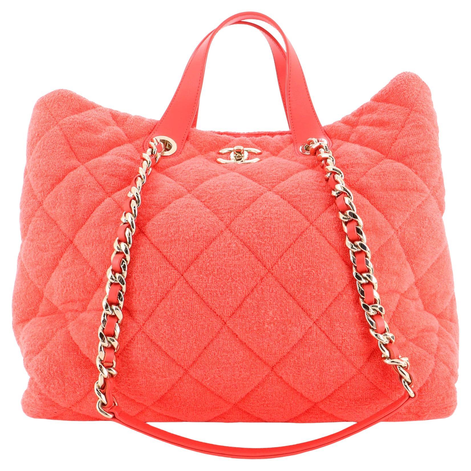 Chanel Coco Beach CC Shopping Tote Quilted Terry Cloth