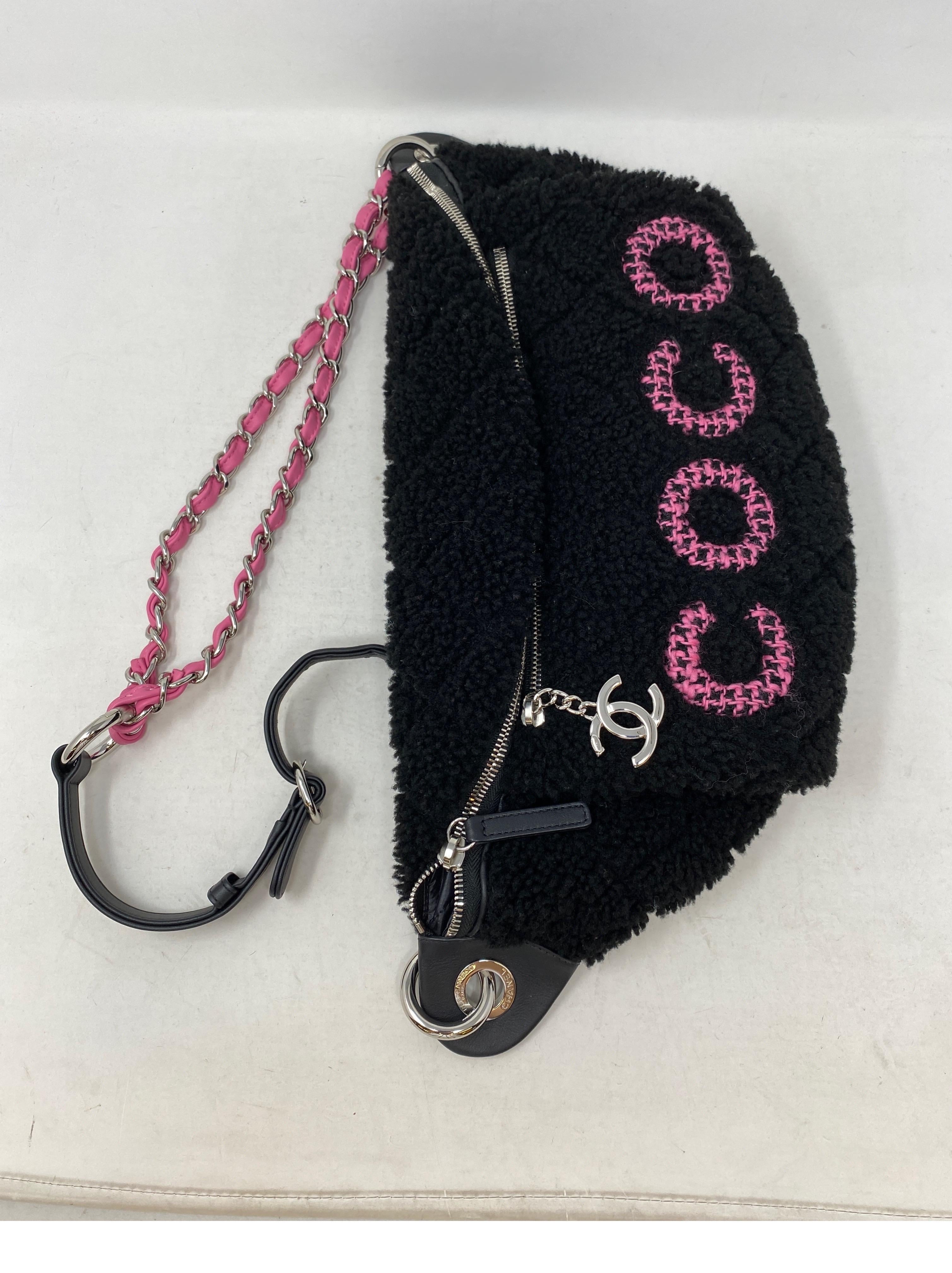 Chanel Coco Black Shearling Bum Bag 3
