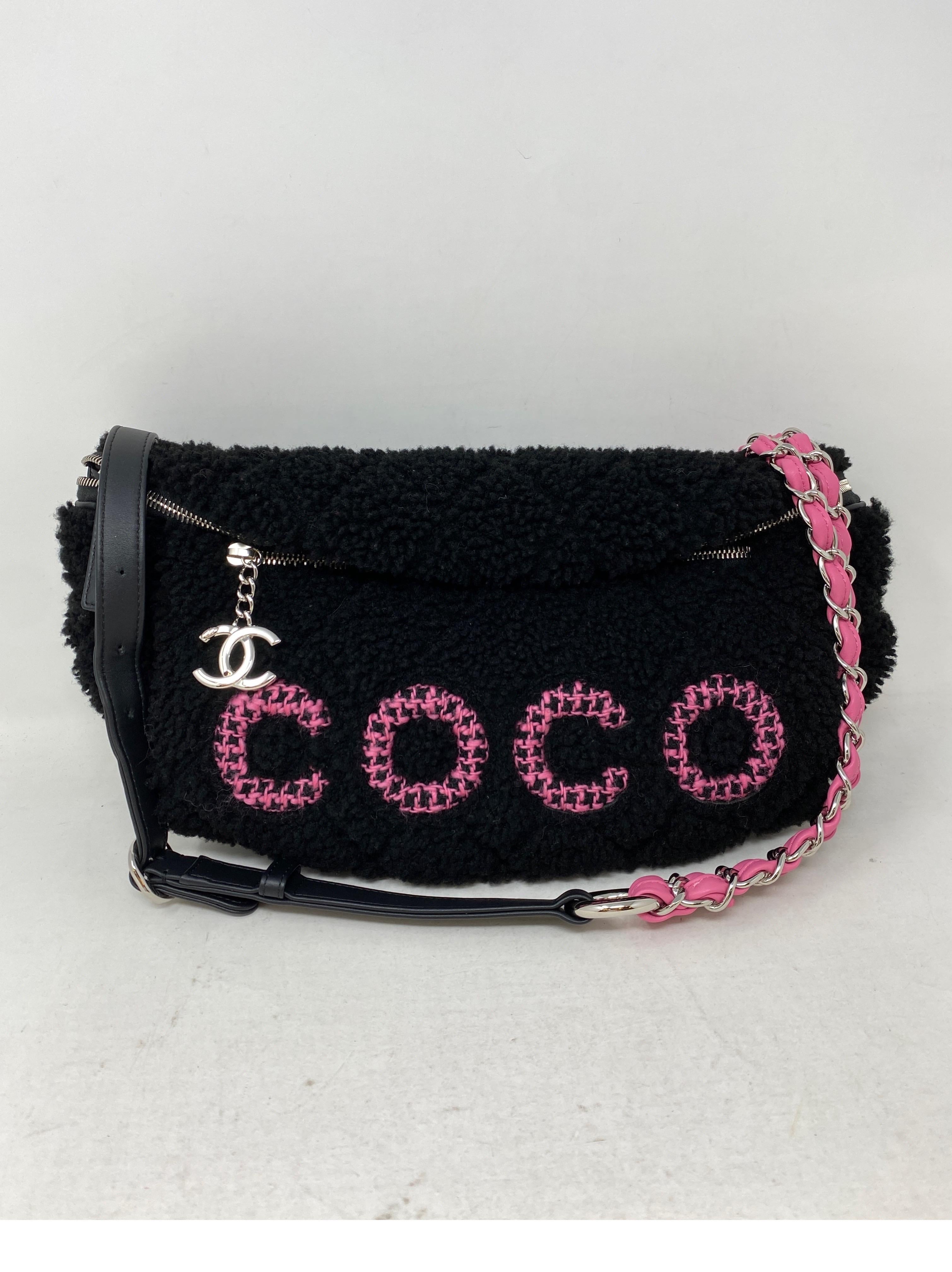 Chanel Coco Black Shearling Bum Bag  9