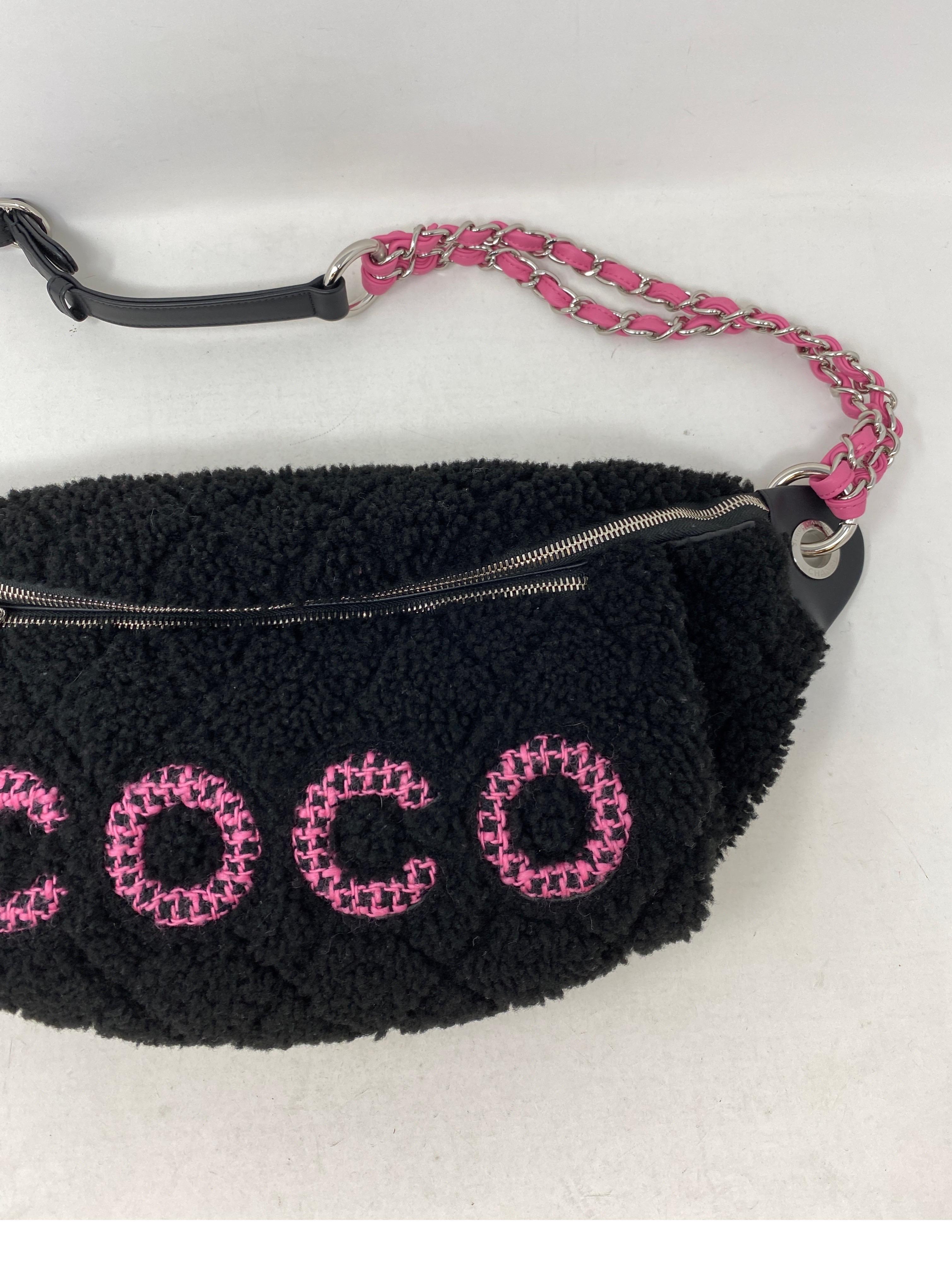 Women's or Men's Chanel Coco Black Shearling Bum Bag 