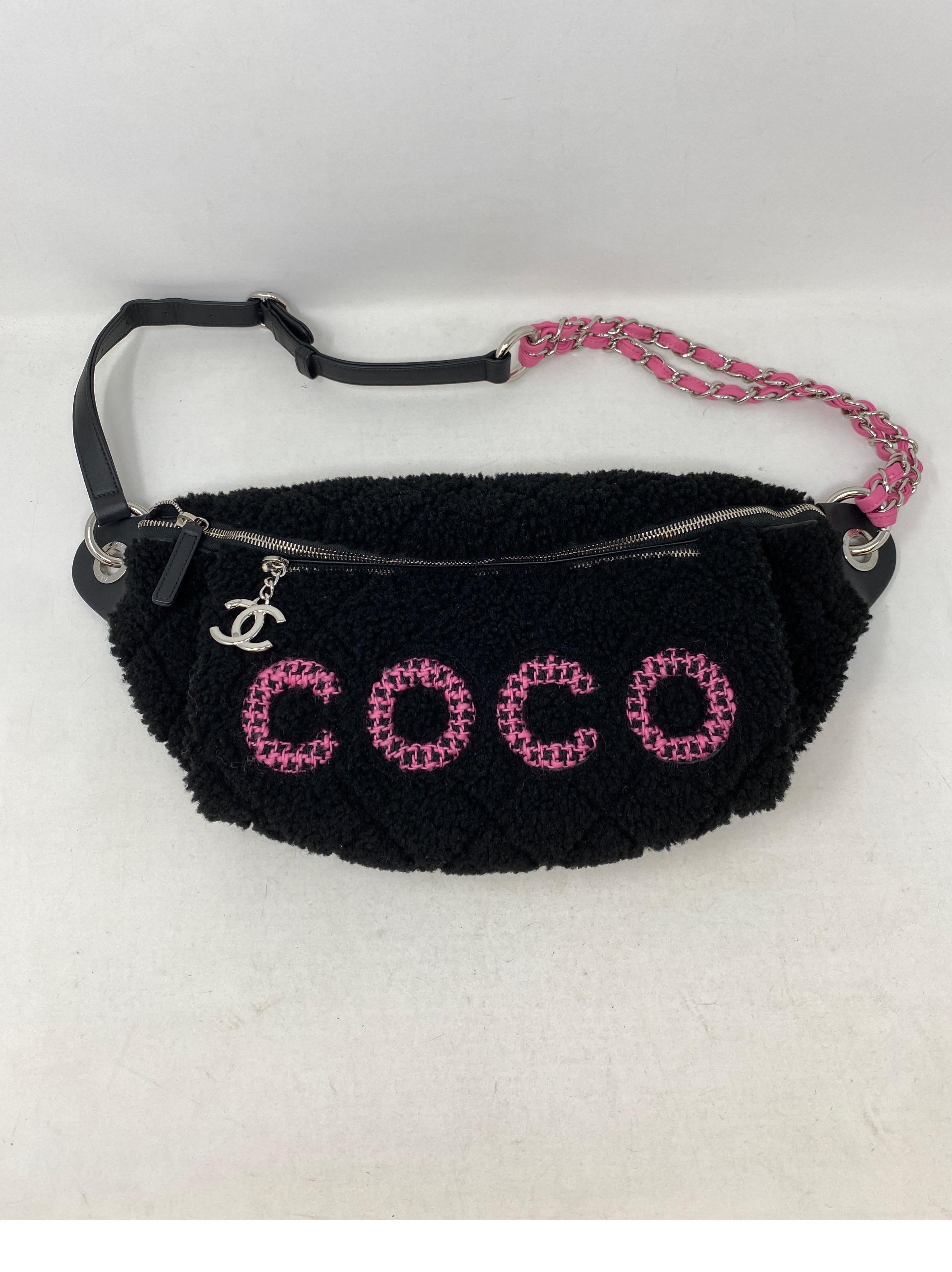 Chanel Coco Black Shearling Bum Bag  1