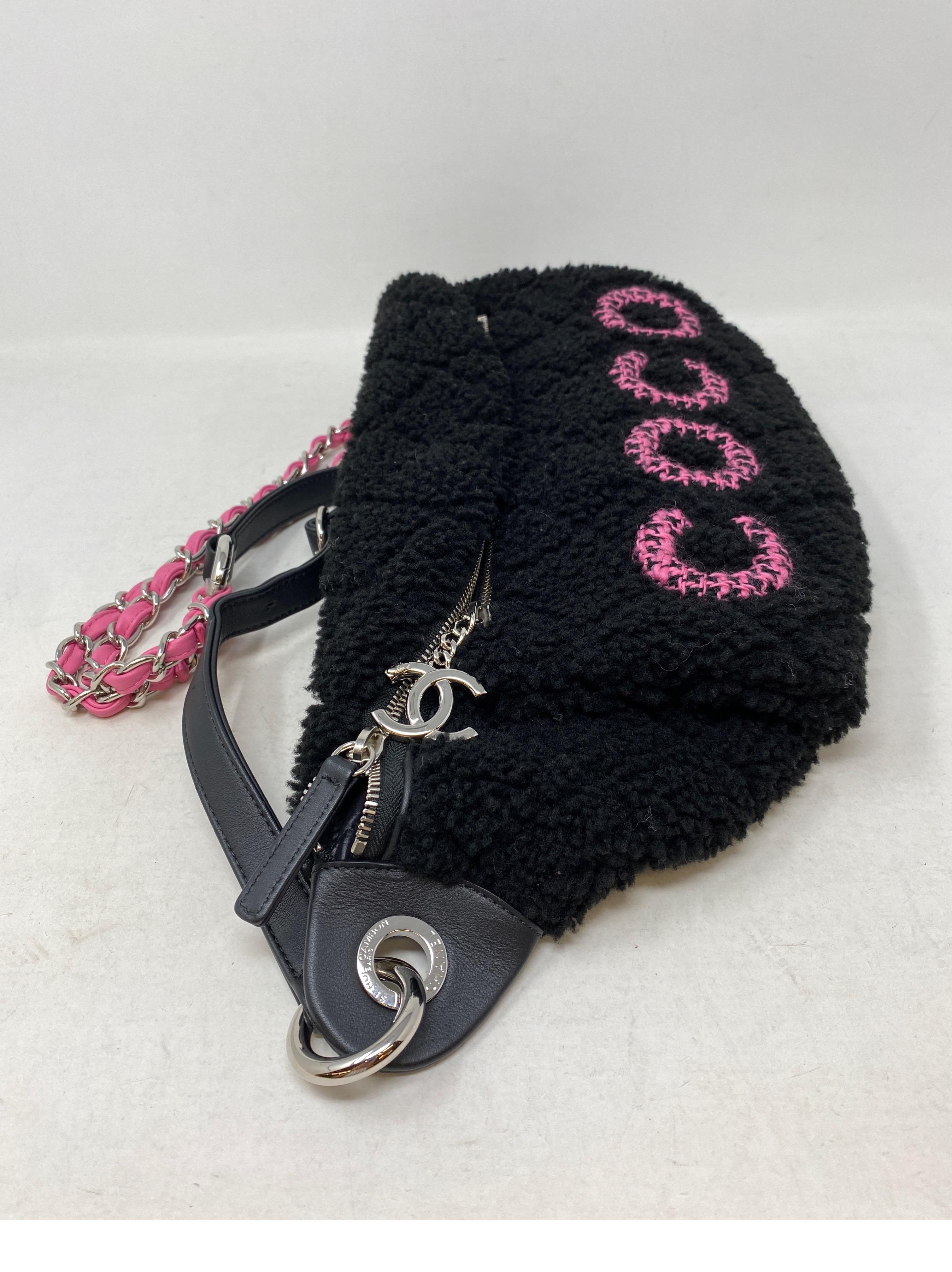 Chanel Coco Black Shearling Bum Bag  2