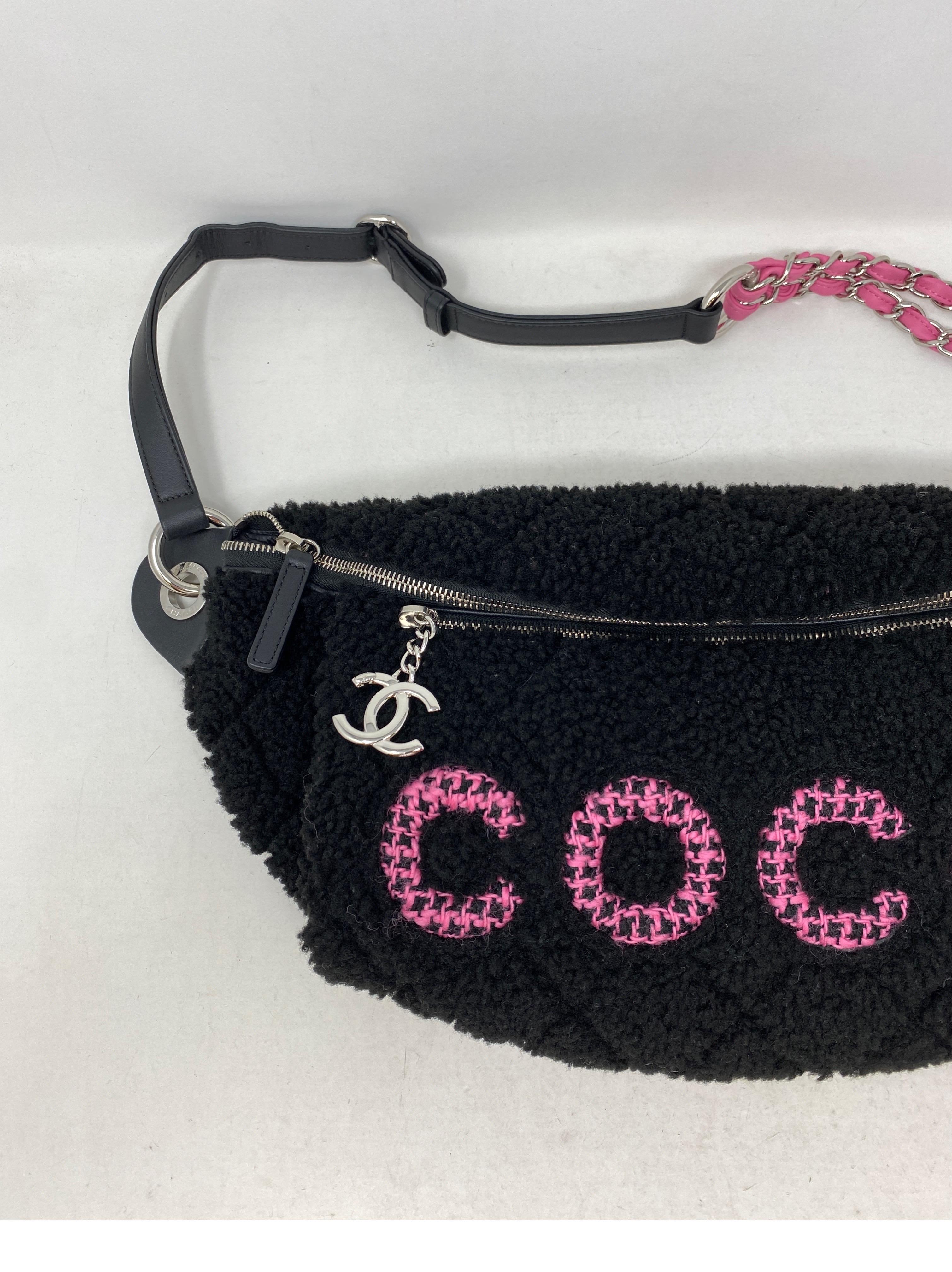 Chanel Coco Black Shearling Bum Bag 1