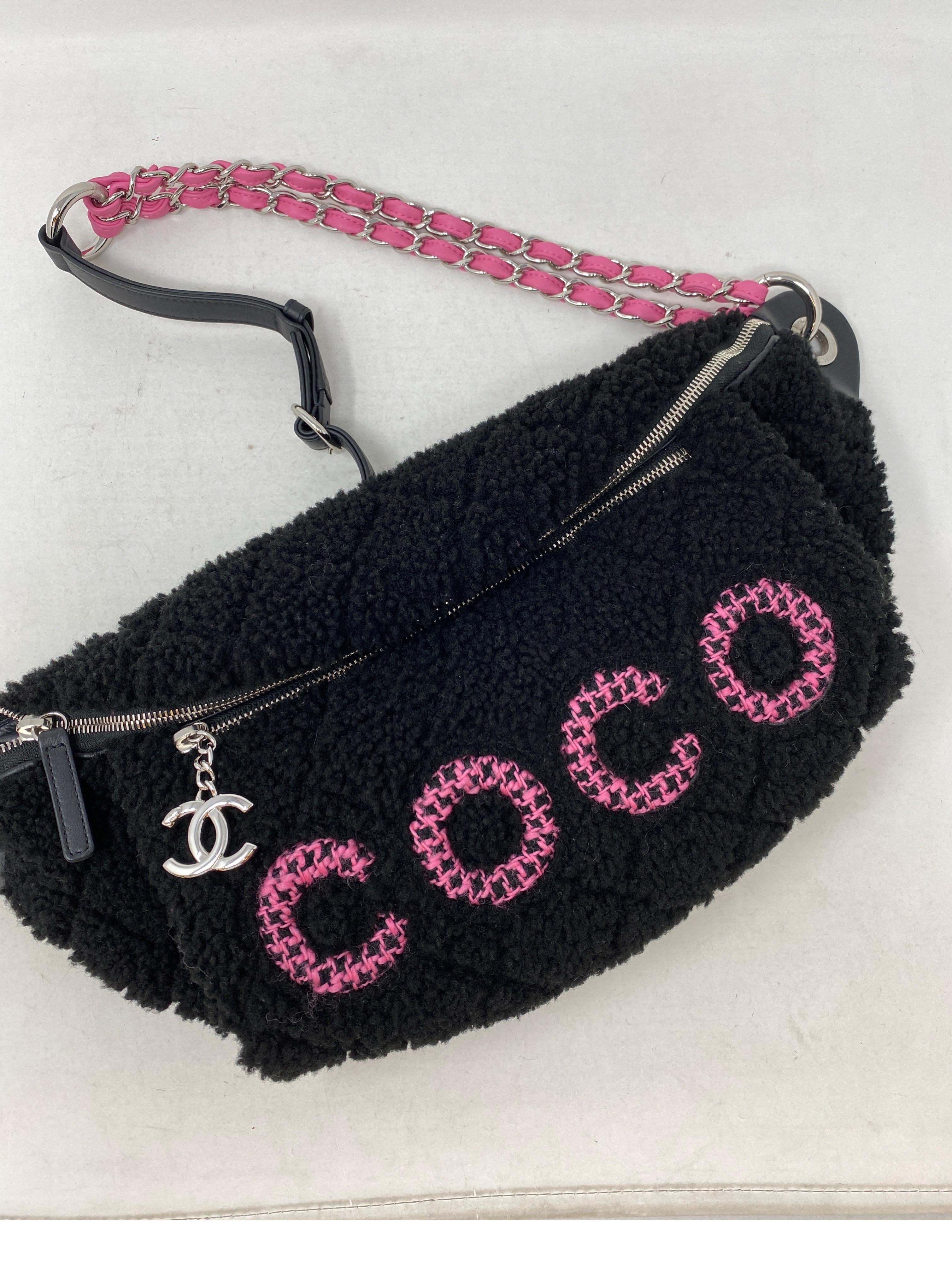 Chanel Coco Black Shearling Bum Bag  5