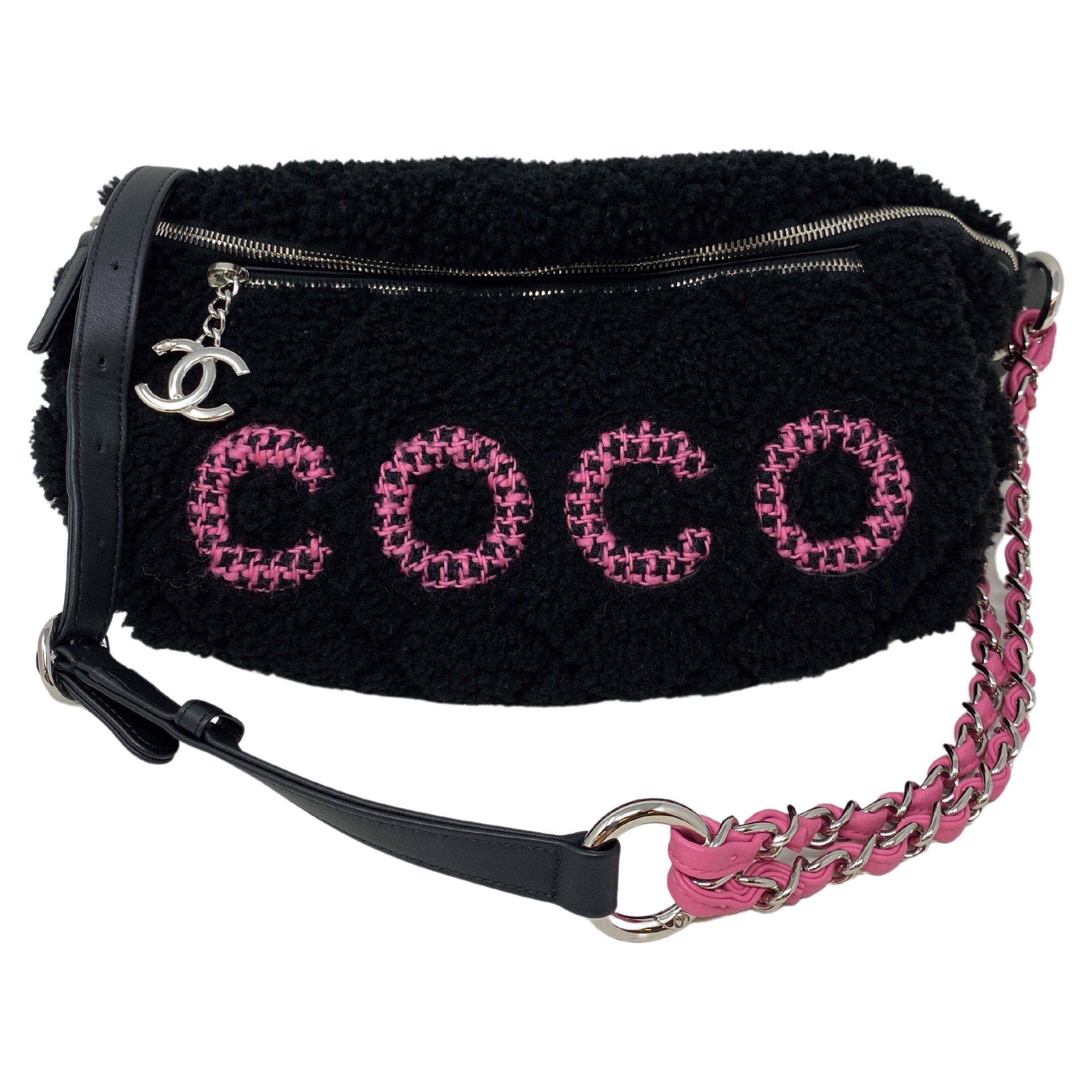 Chanel Coco Black Shearling Bum Bag at 1stDibs