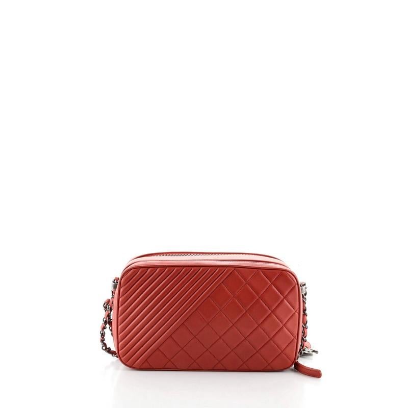 Red Chanel Coco Boy Camera Bag Quilted Leather Large