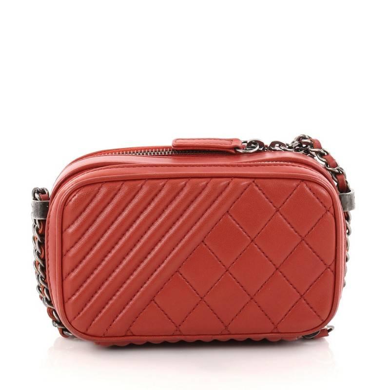 Red Chanel Coco Boy Camera Bag Quilted Leather Mini