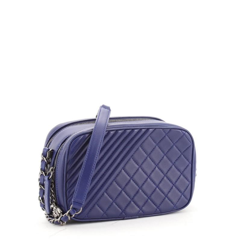 Purple Chanel Coco Boy Camera Bag Quilted Leather Small