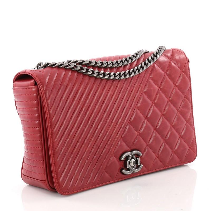 Red Chanel Coco Boy Flap Bag Quilted Aged Calfskin Medium