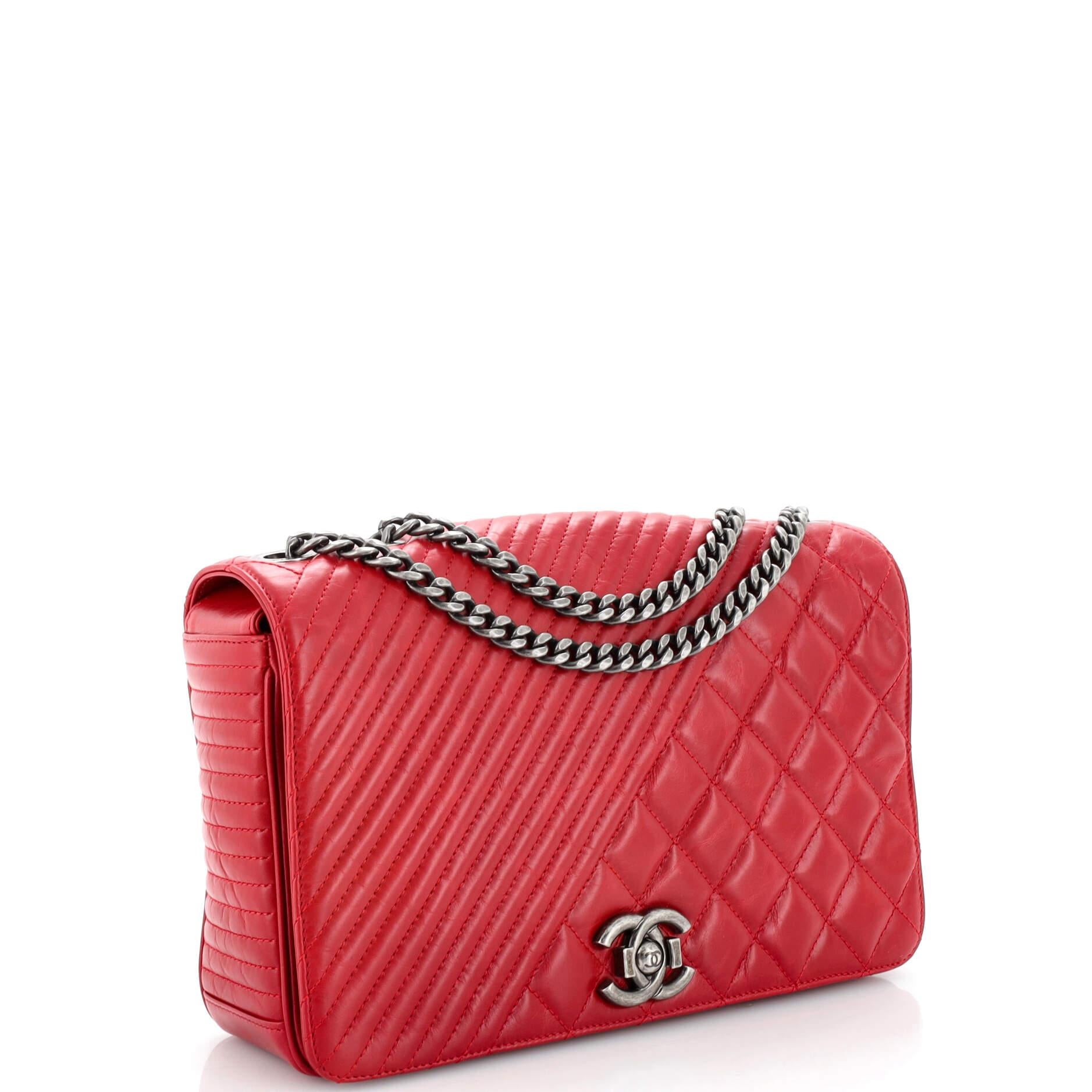 Chanel Coco Boy Flap Bag Quilted Aged Calfskin Medium In Good Condition In NY, NY