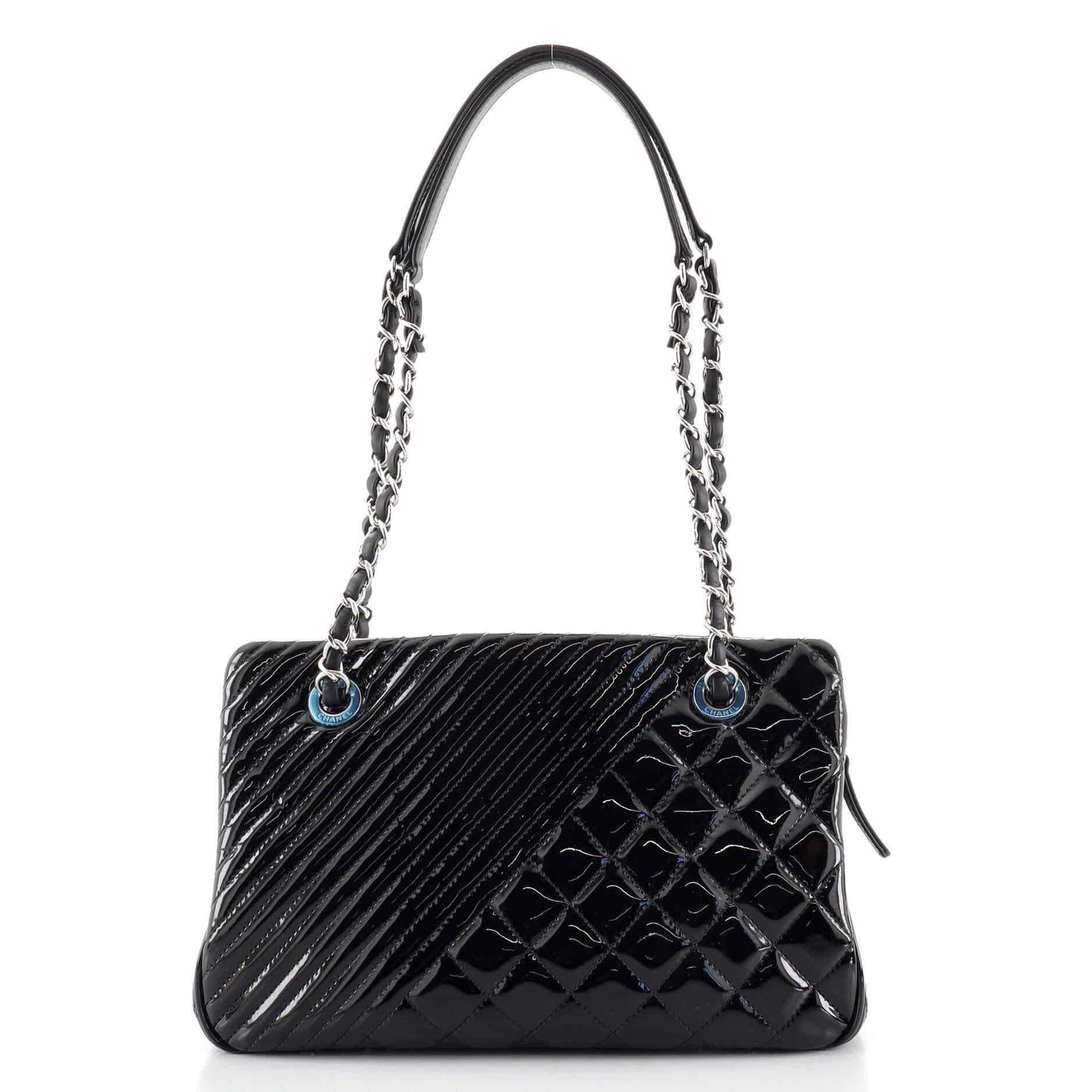 Black Chanel Coco Boy Tote Quilted Patent Medium