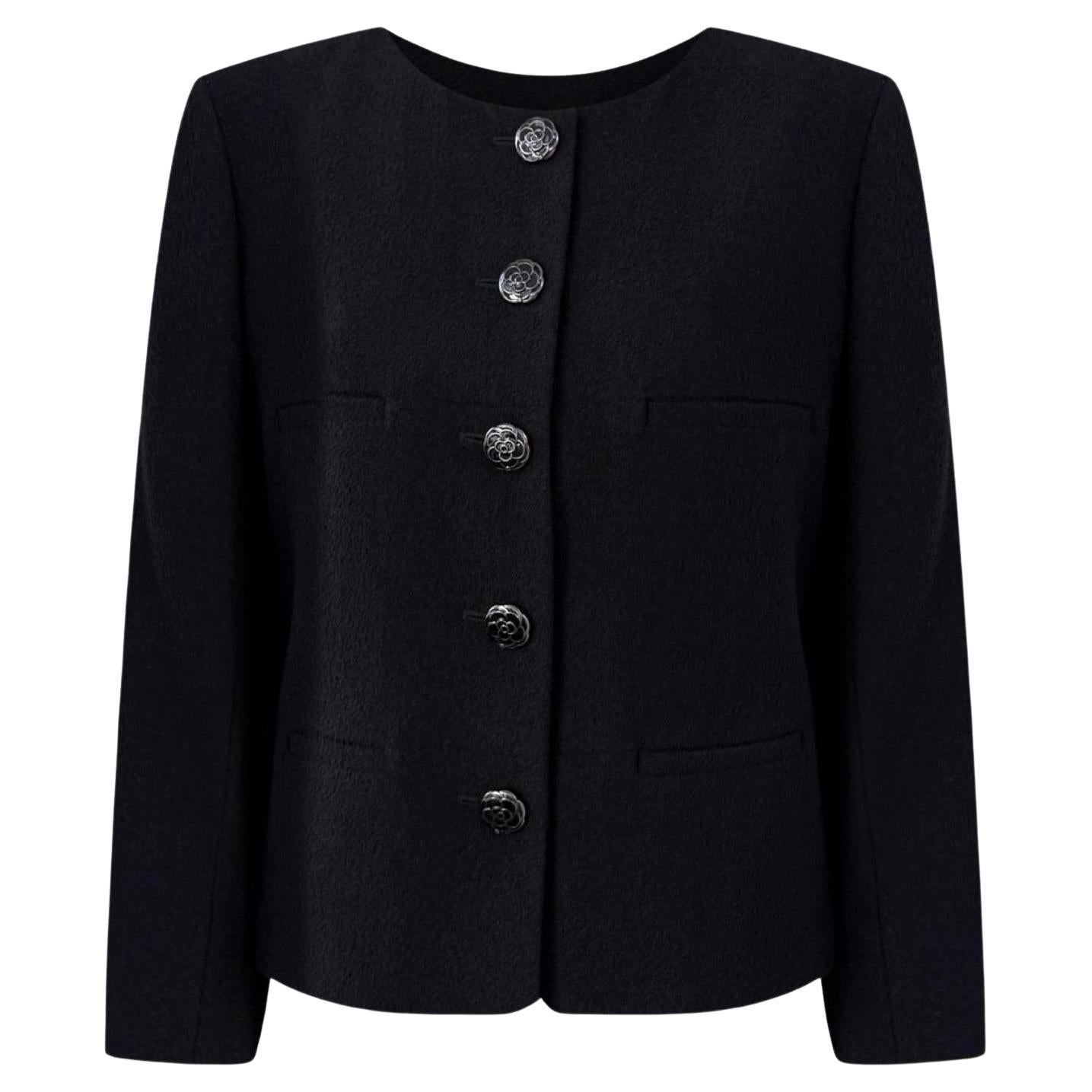 Chanel Coco Brasserie CC Buttons Black Tweed Jacket 40 FR