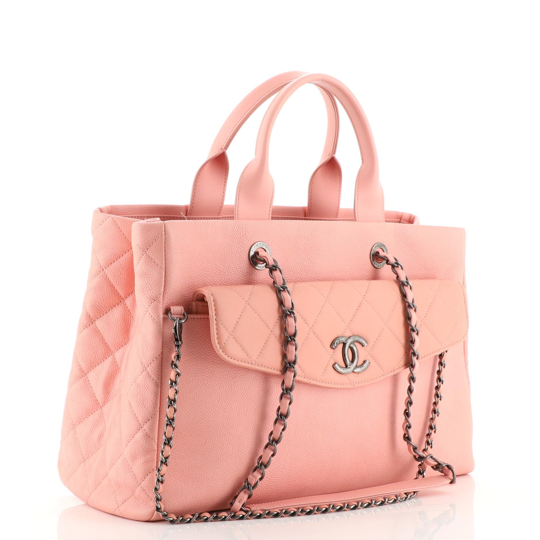 Pink Chanel Coco Break Shopping Tote Caviar Large