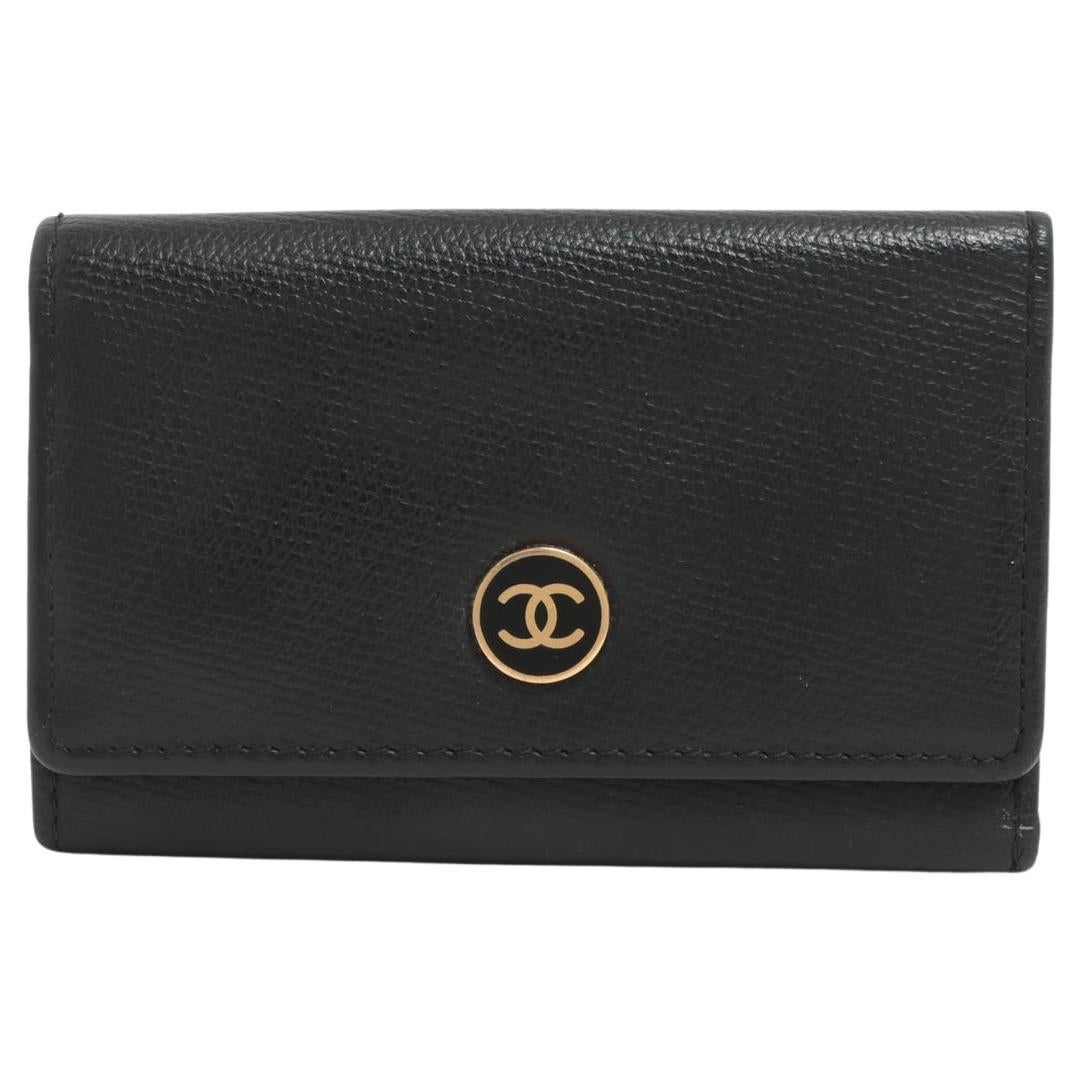 Chanel Coco Button Leather Key Case Black For Sale