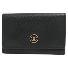 Vintage Chanel Coco Button Leather Key Case Black