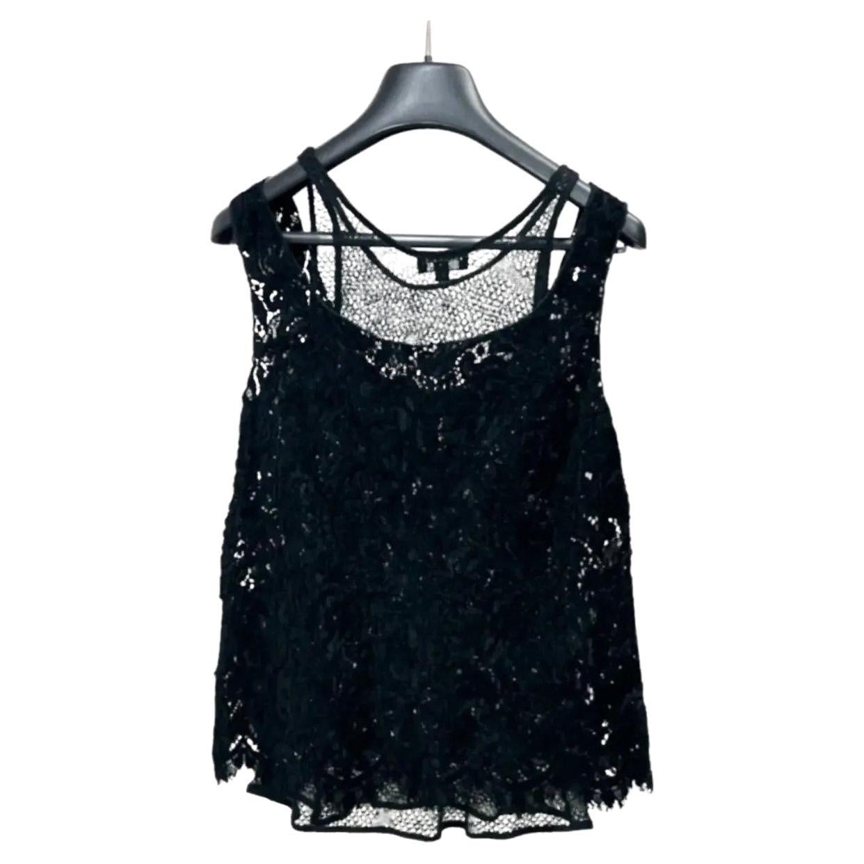 Chanel Chanel Button Rayon Cashmere Layered Lace Knit Canotta Sz.38 in vendita