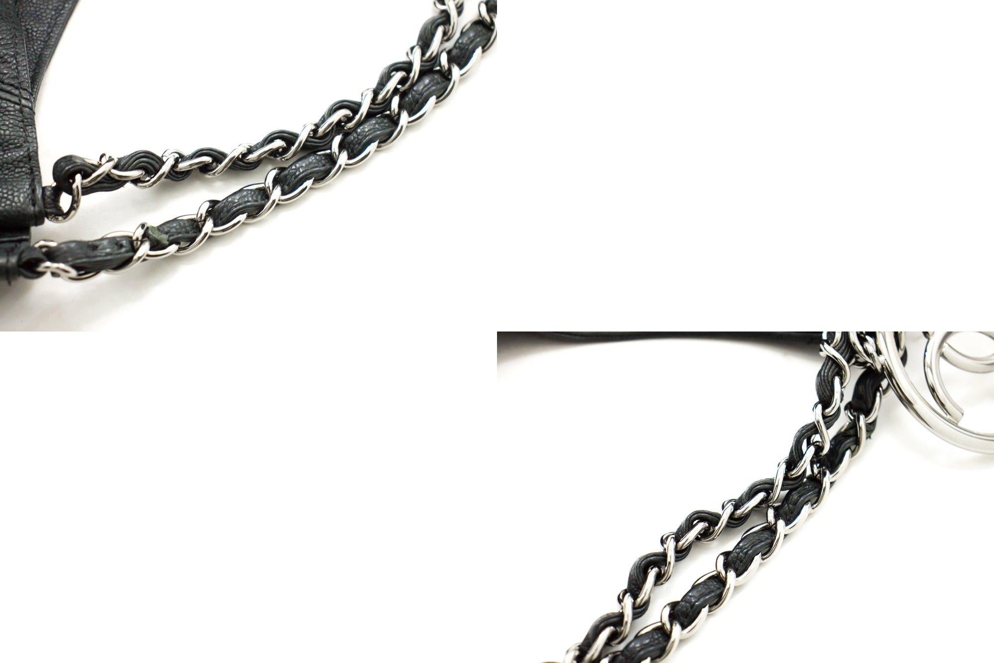 Chanel Coco Cabas Caviar in pelle nera con catena Borsa a tracolla argento in vendita 2