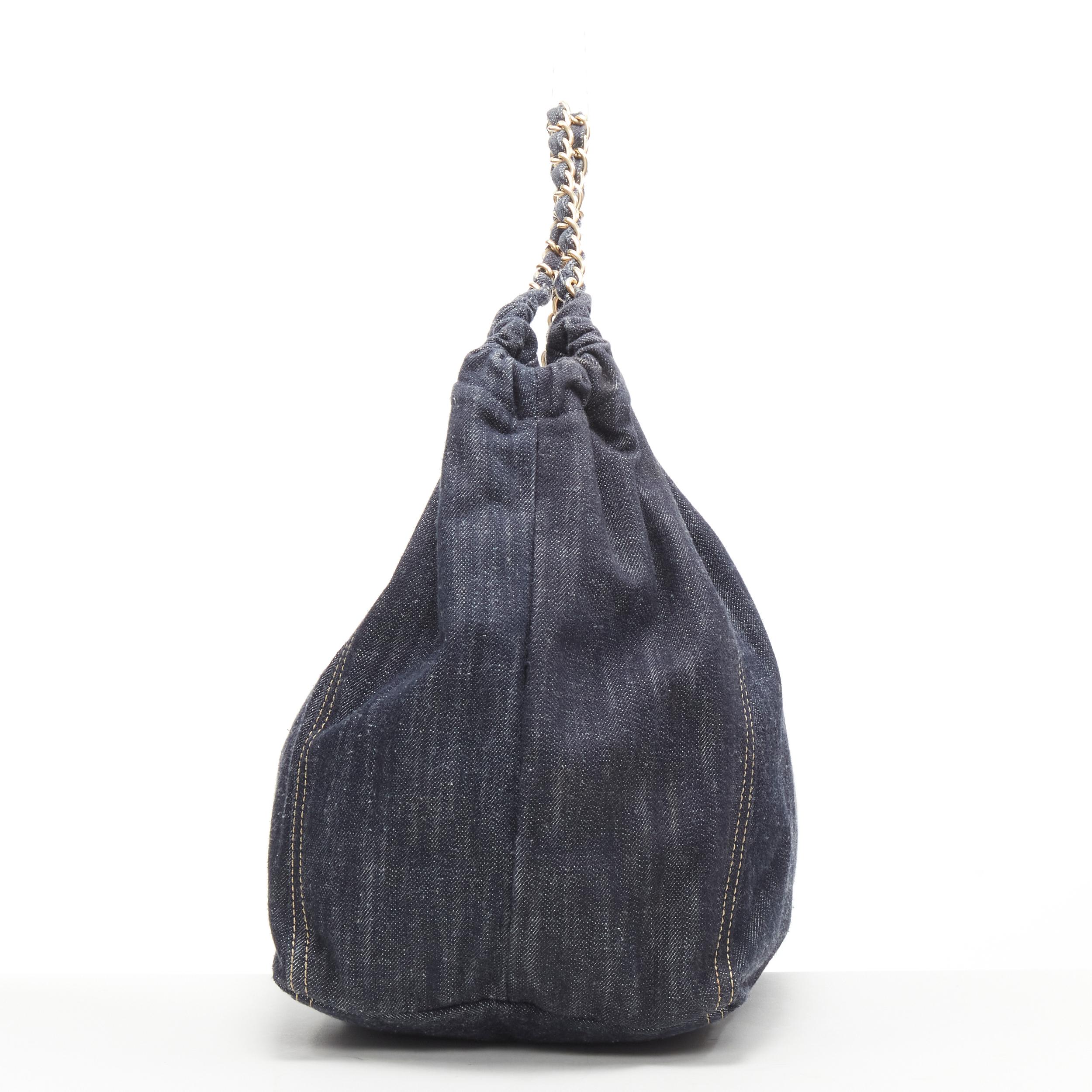 Black CHANEL Coco Cabas Denim XL dark indigo denim CC stitch metal chain hobo bag