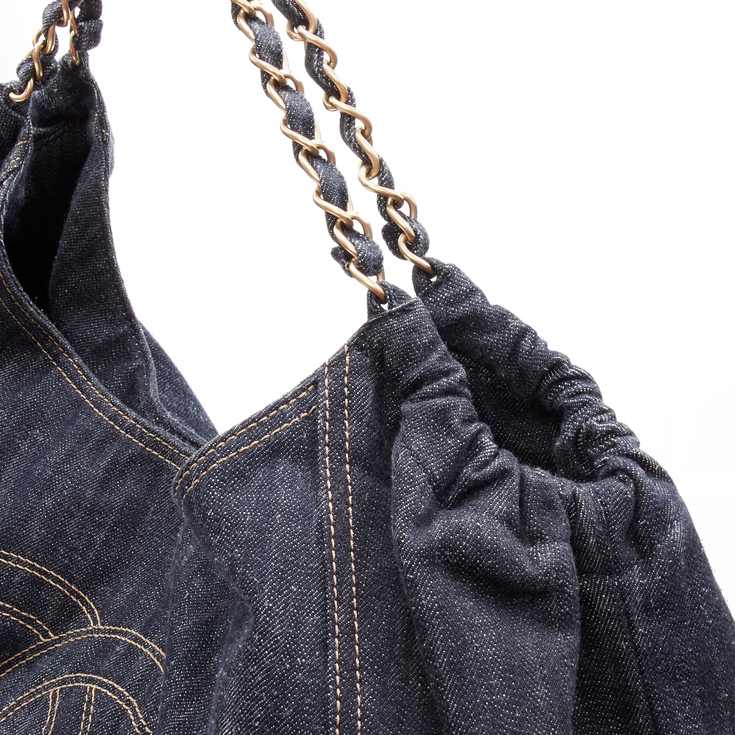 CHANEL Coco Cabas Denim XL dark indigo denim CC stitch metal chain hobo bag 2