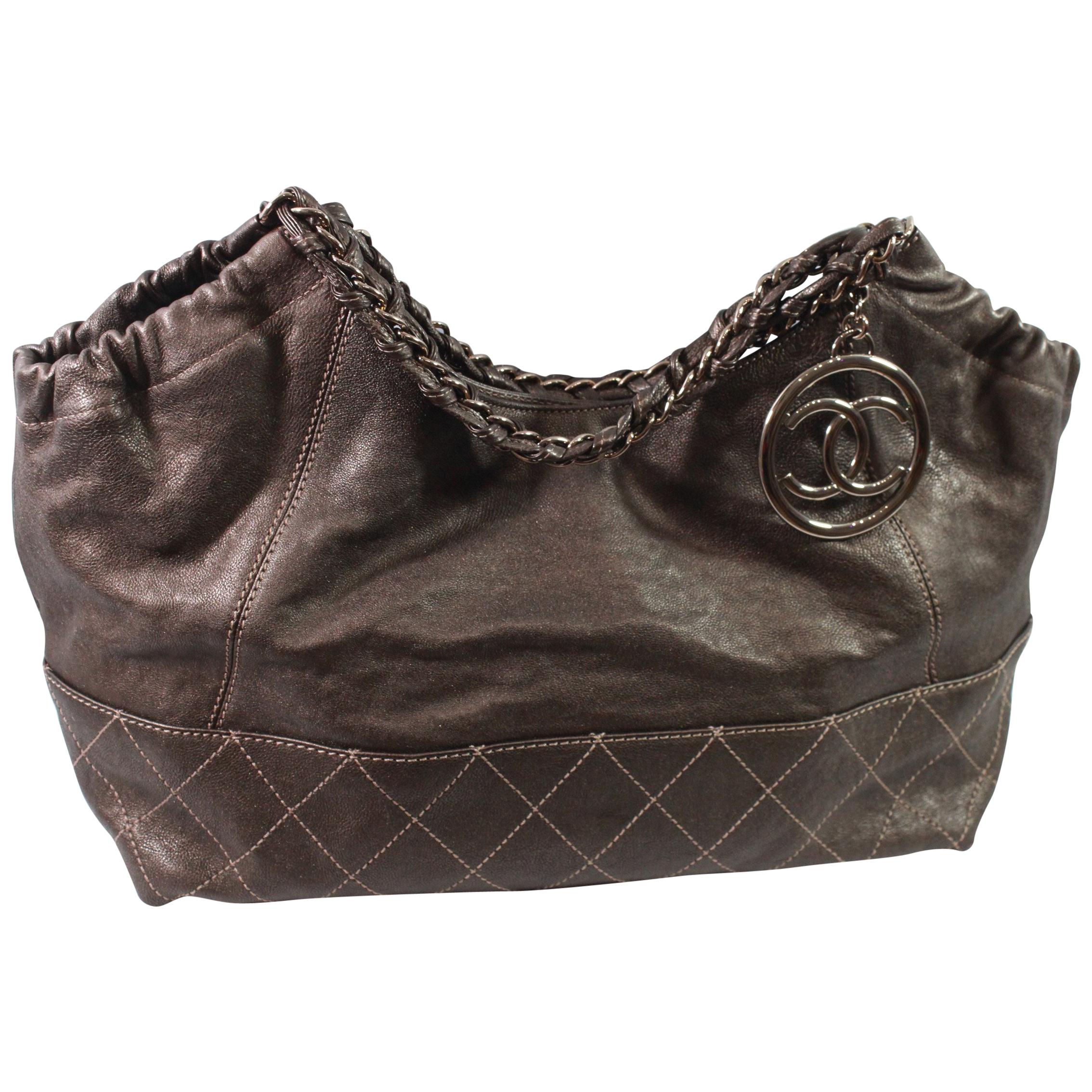 Chanel "Coco Cabas" GM Shoulder Bag in Brown Leather For Sale