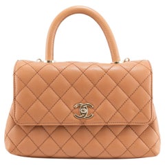 Chanel Coco Caramel Brown Quilted Caviar Leather Mini Flap Top Handle Bag