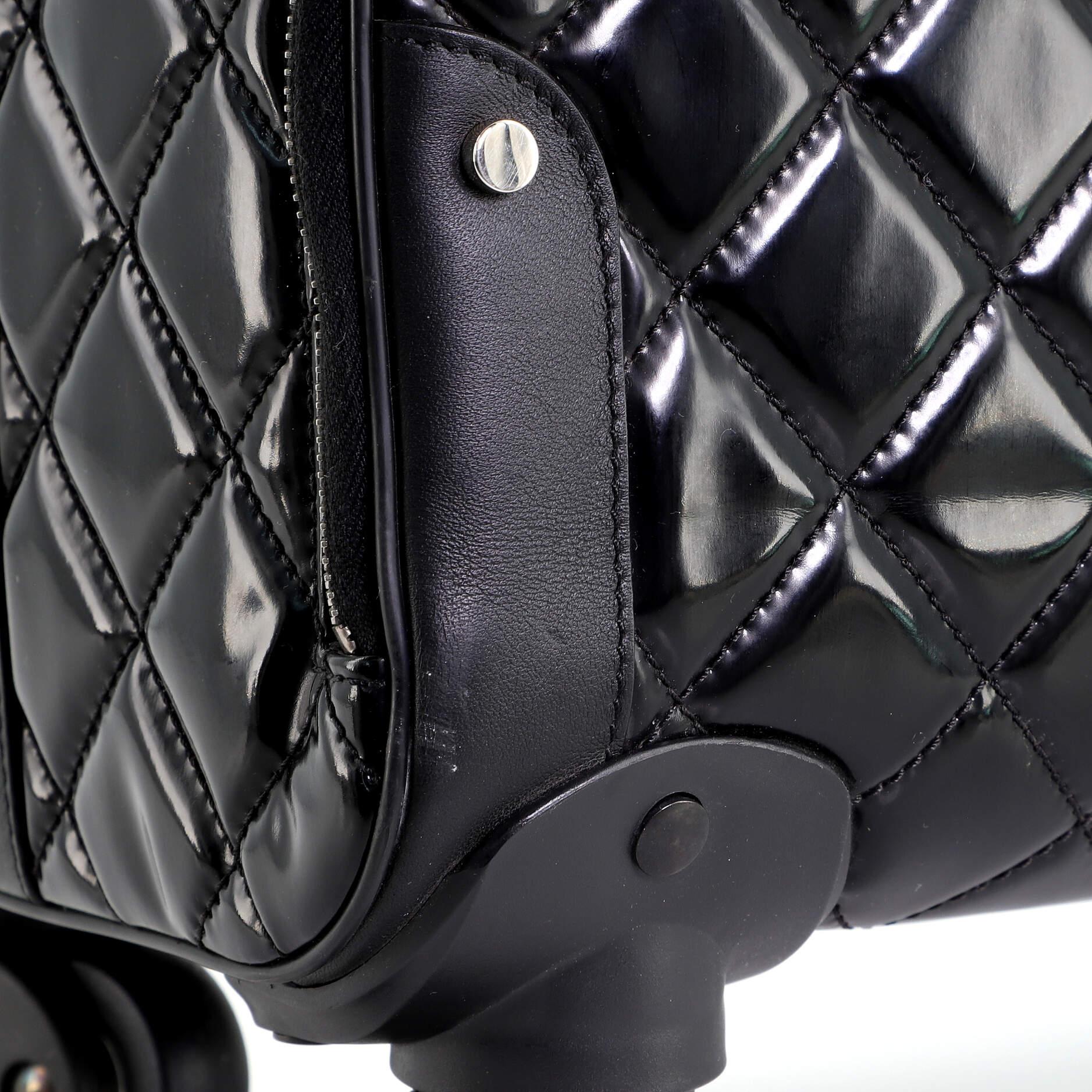 Black Chanel Coco Case Rolling Trolley Quilted Patent