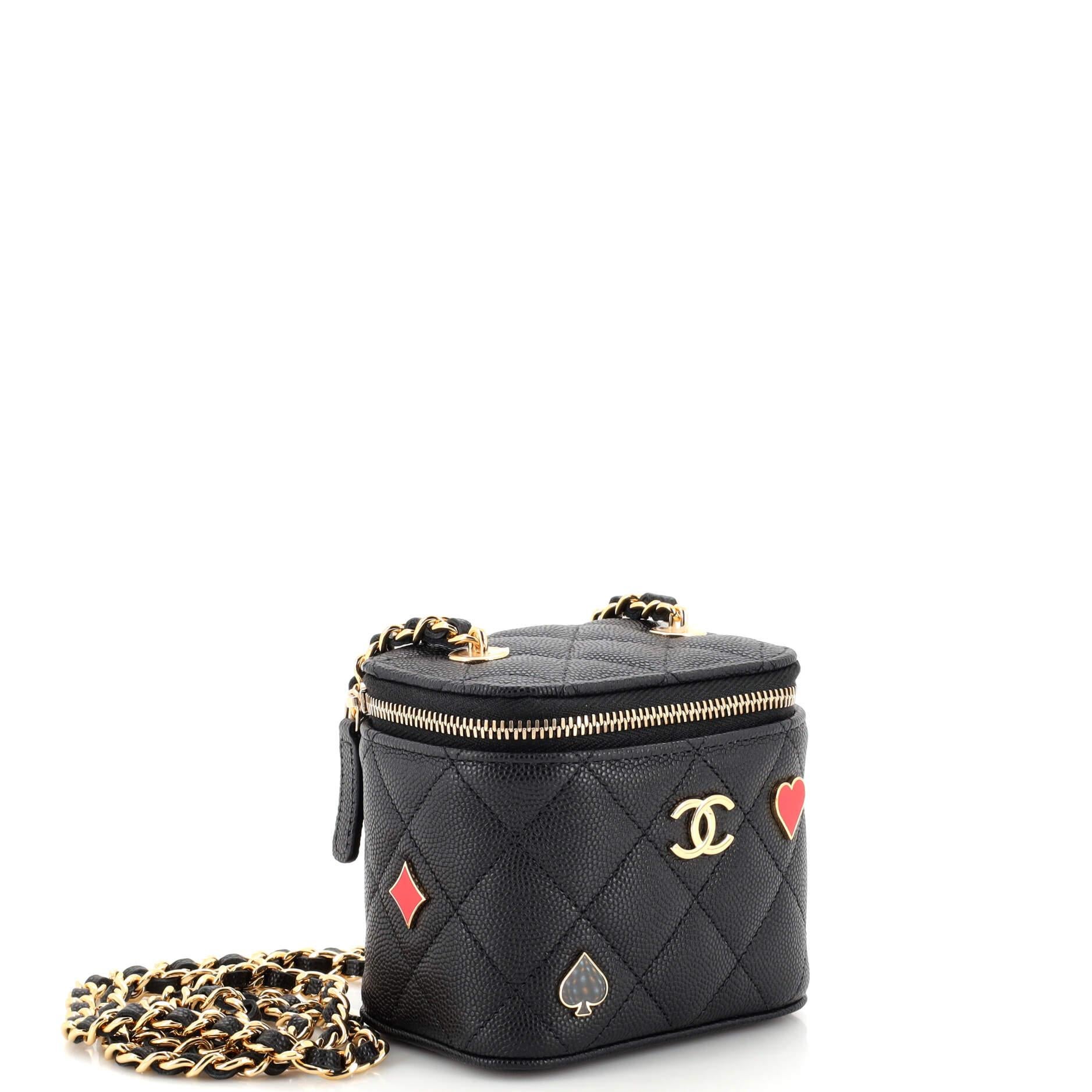 Chanel Coco Casino Vanity Case with Chain Quilted Caviar Mini In Good Condition In NY, NY