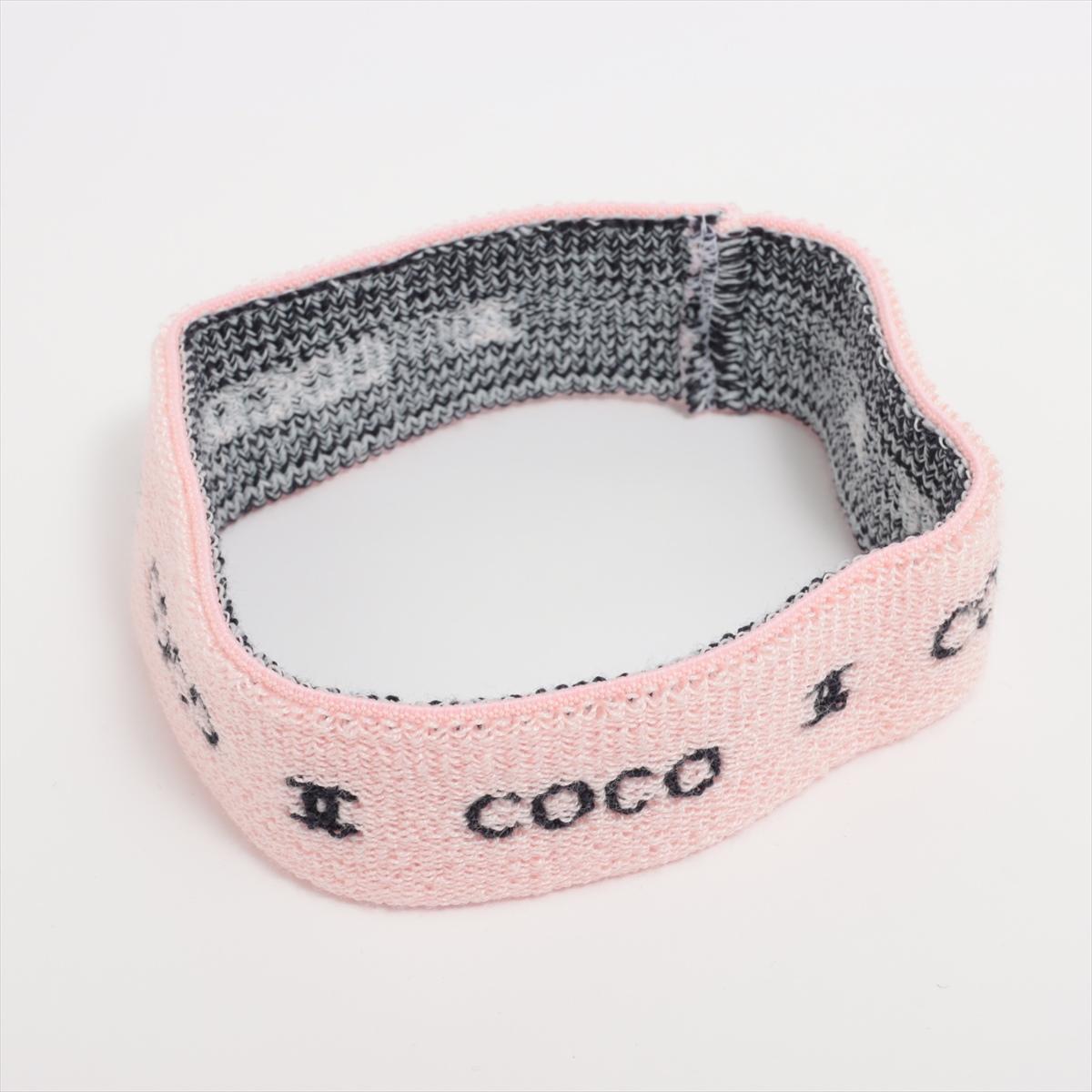 Beige Chanel Coco CC Logo Knit Headband & Wristband Set Pink x Black For Sale