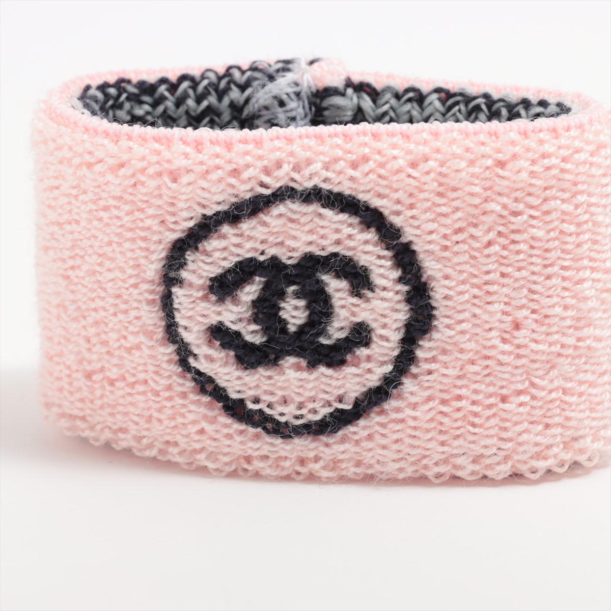 Chanel Coco CC Logo Knit Headband & Wristband Set Pink x Black For Sale 1