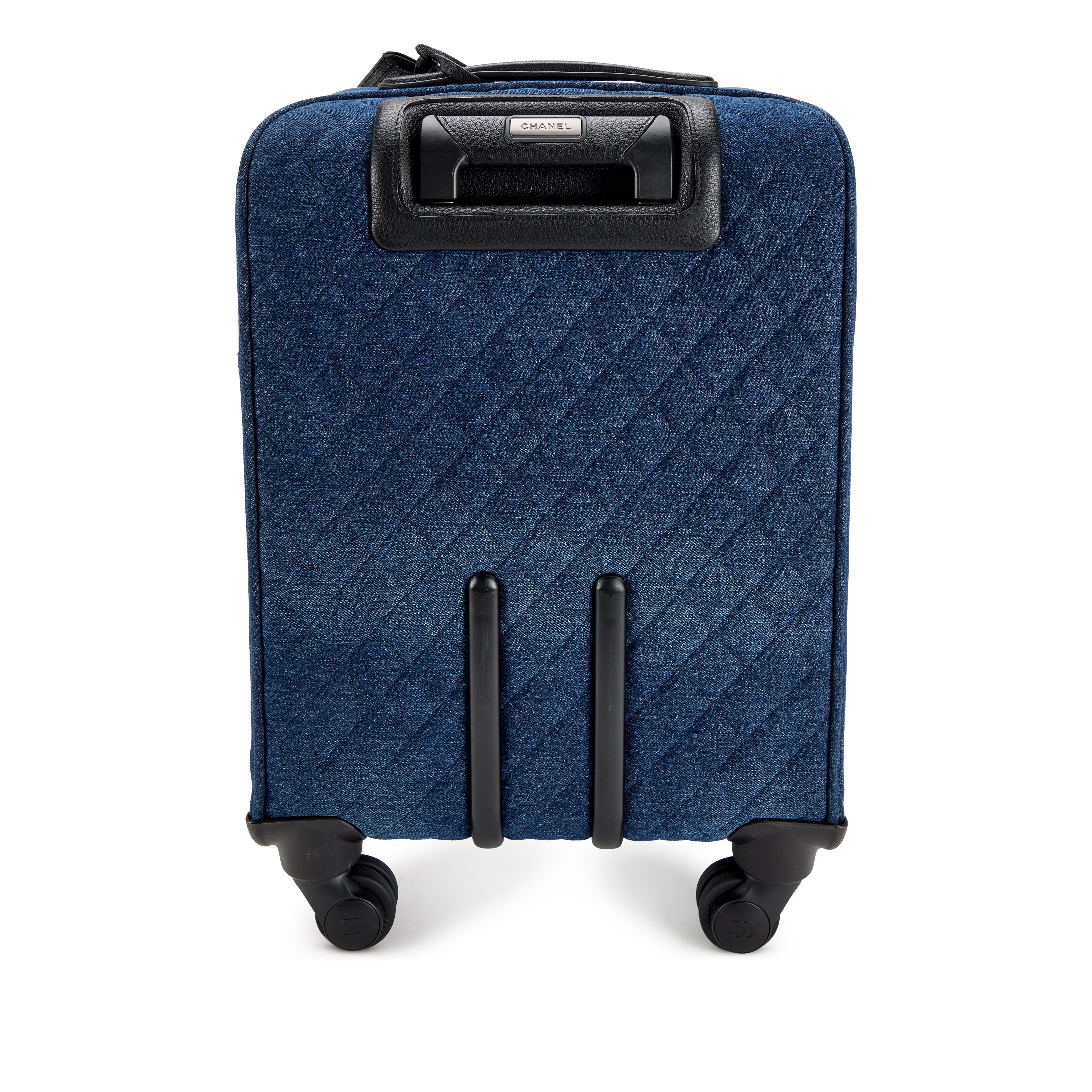 Women's or Men's Chanel Coco Charm Denim Jean Trolley Travel Luggage Rolling Carry On Bag For Sale