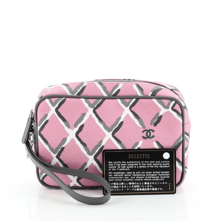 Chanel Coco Charm Wristlet Pouch Multicolor Canvas For Sale at 1stdibs