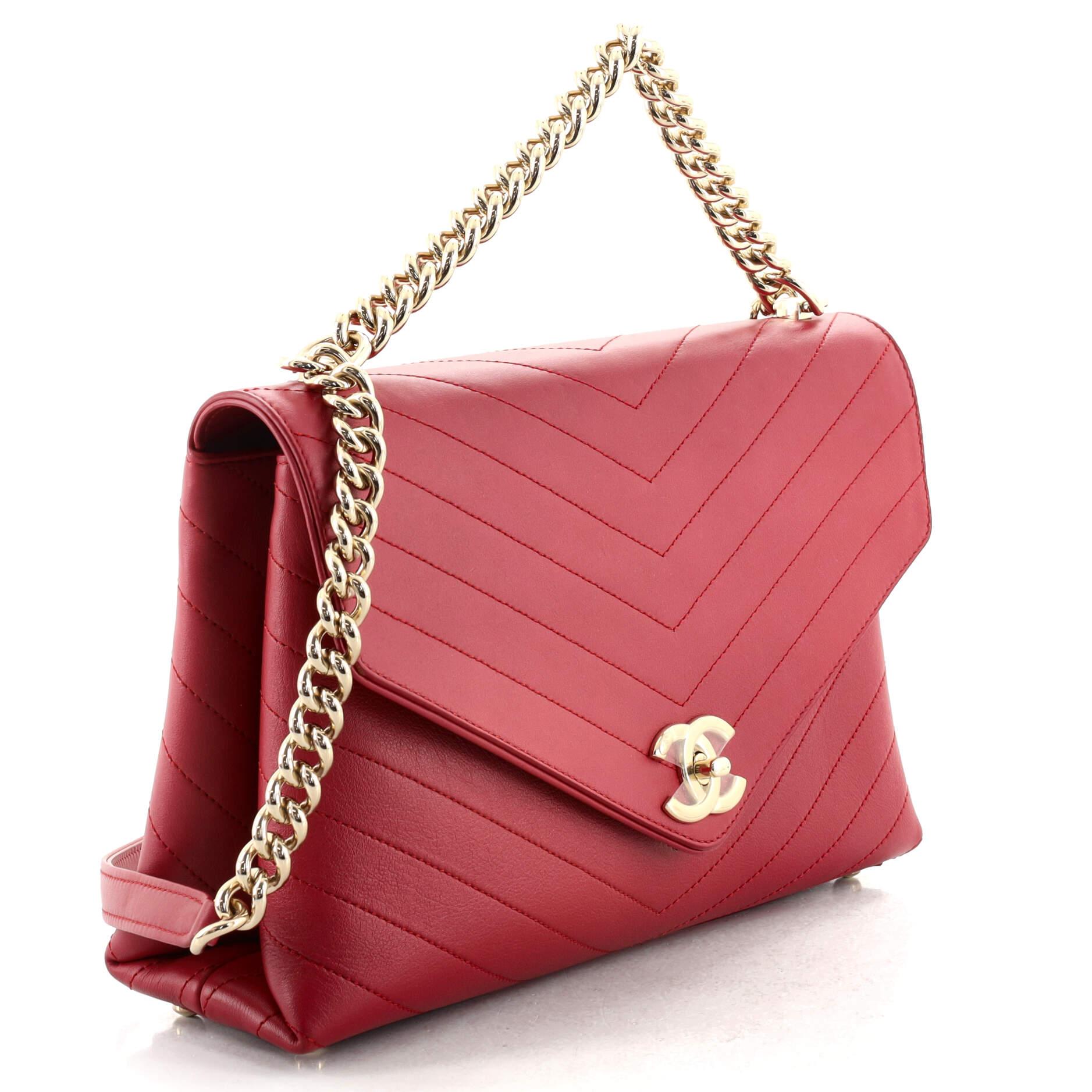 Chanel Coco Chevron Klappentasche aus genähtem Kalbsleder Medium (Rot)